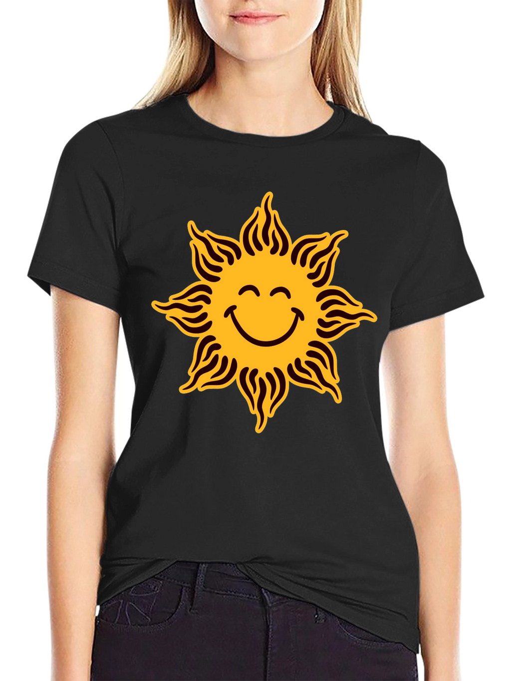 Smiley Sun Graphic Black T-Shirt