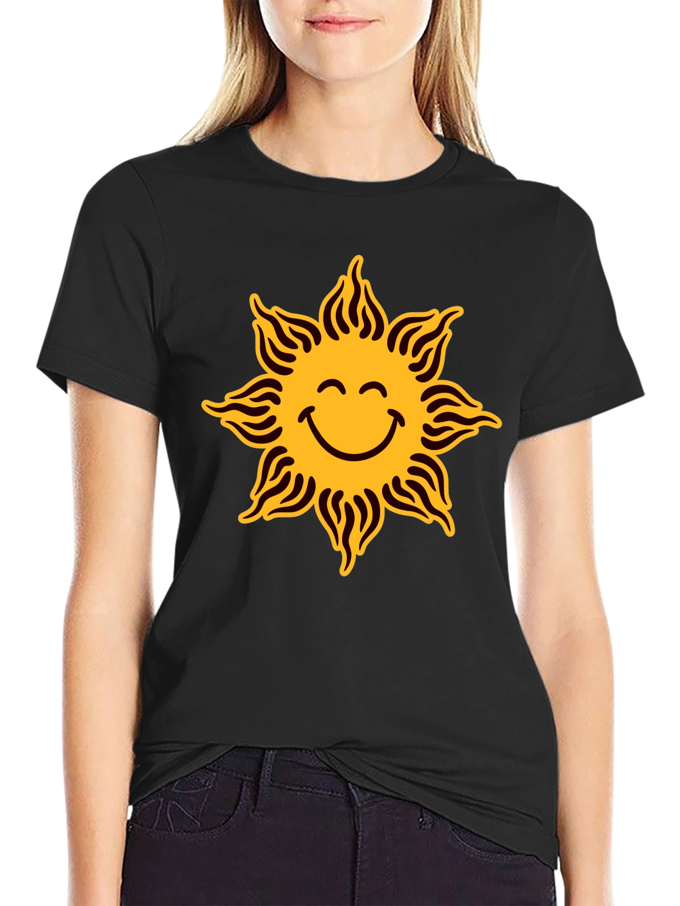 Smiley Sun Graphic Black T-Shirt