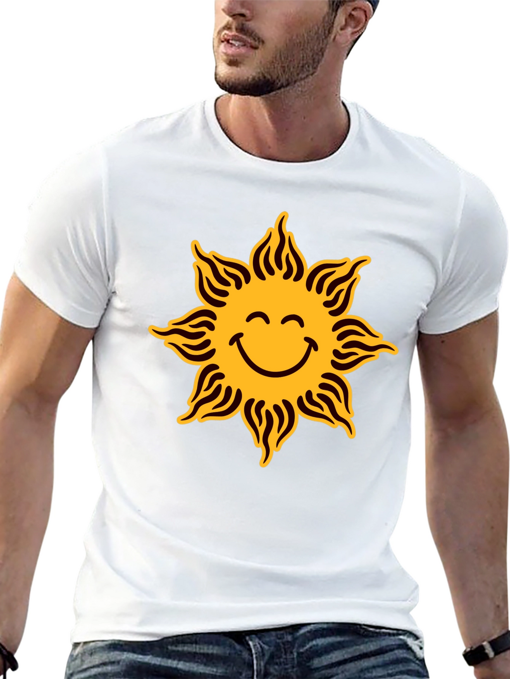 Smiley Sun Graphic Black T-Shirt