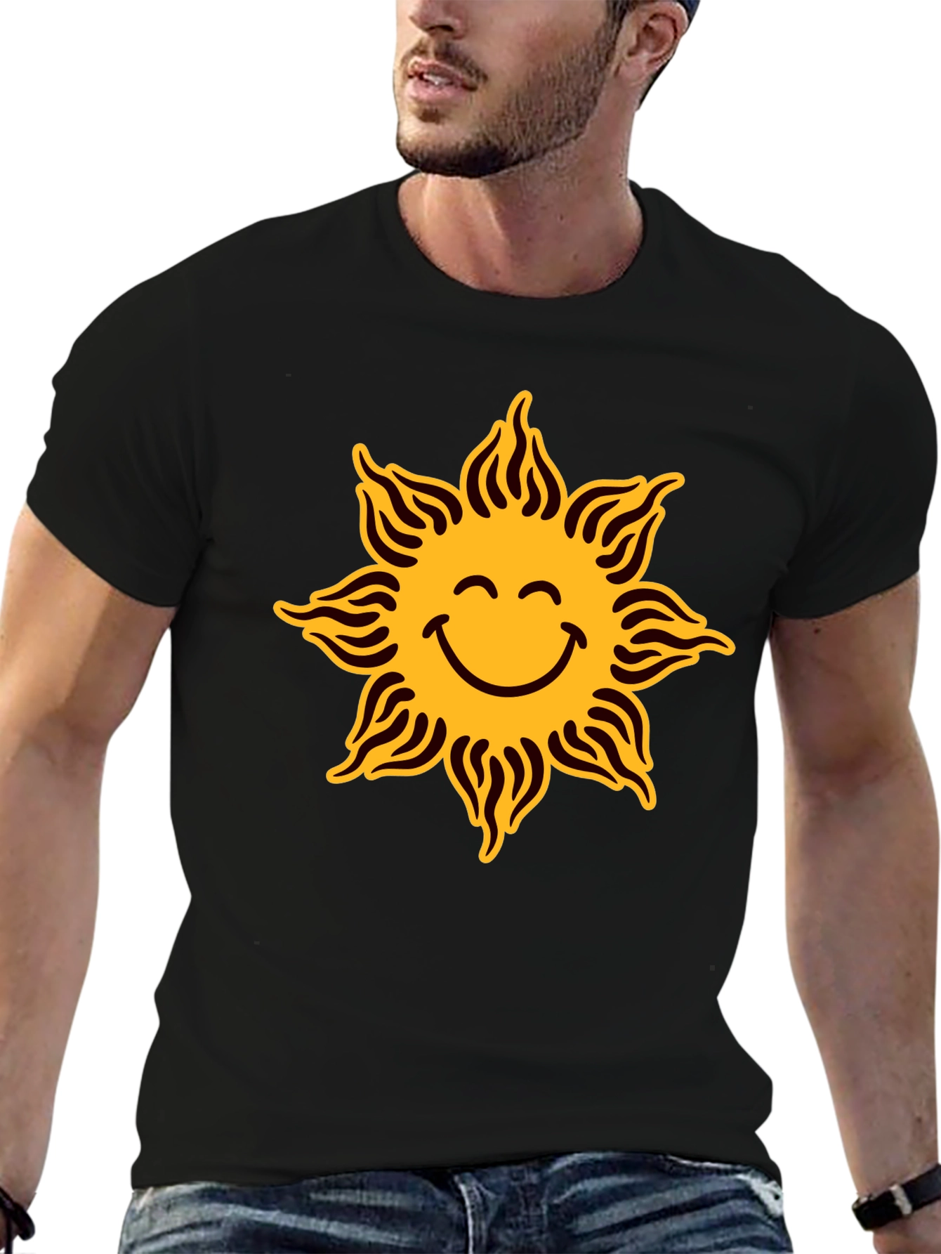 Smiley Sun Graphic Black T-Shirt