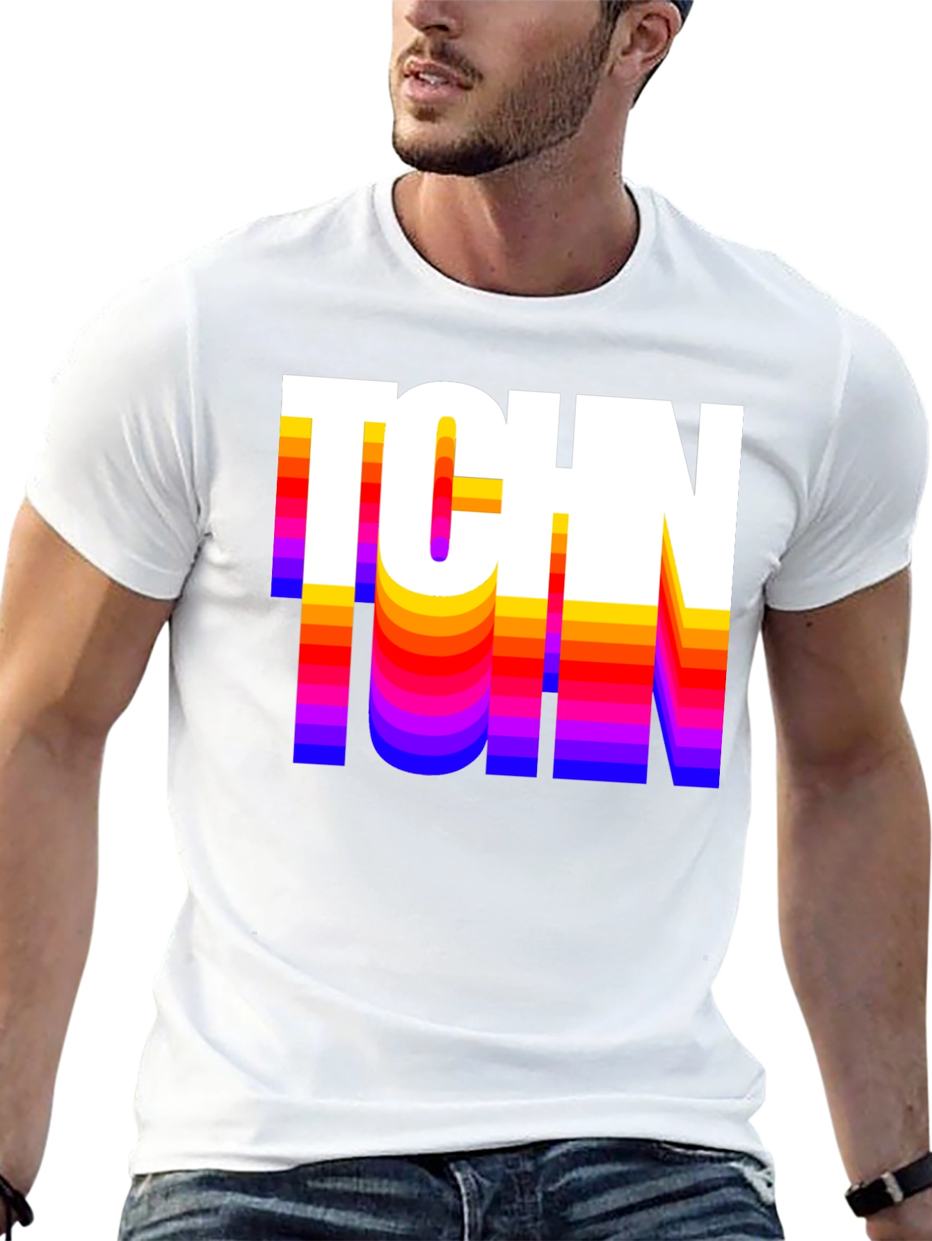 Retro TCHN Graphic Tee - Stylish Crew Neck T-Shirt