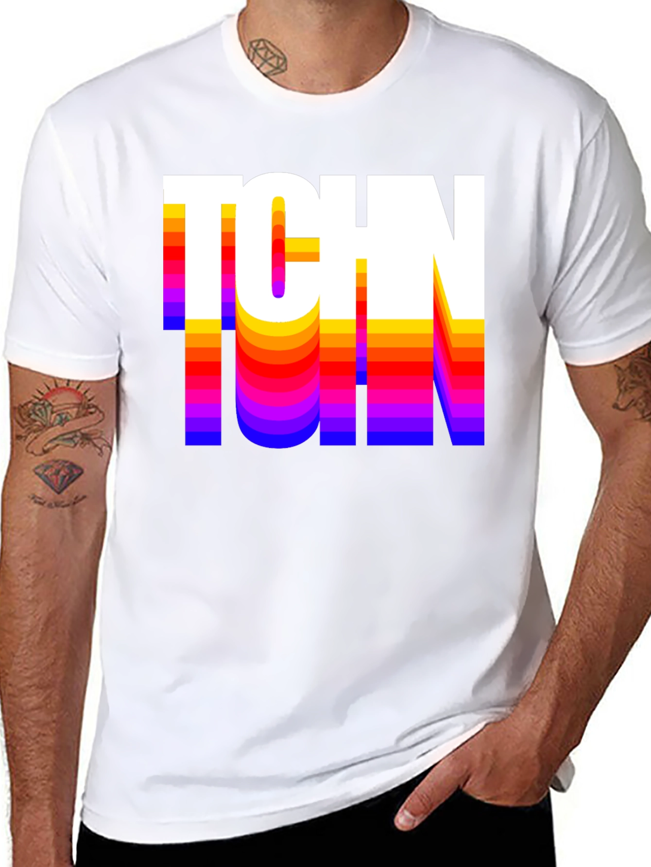 Retro TCHN Graphic Tee - Stylish Crew Neck T-Shirt