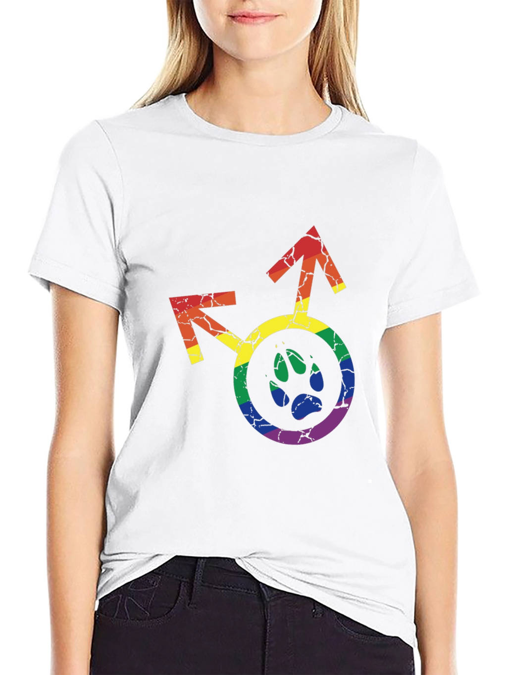 LGBTQ+ Paw Print Graphic Tee - Rainbow Pride Shirt