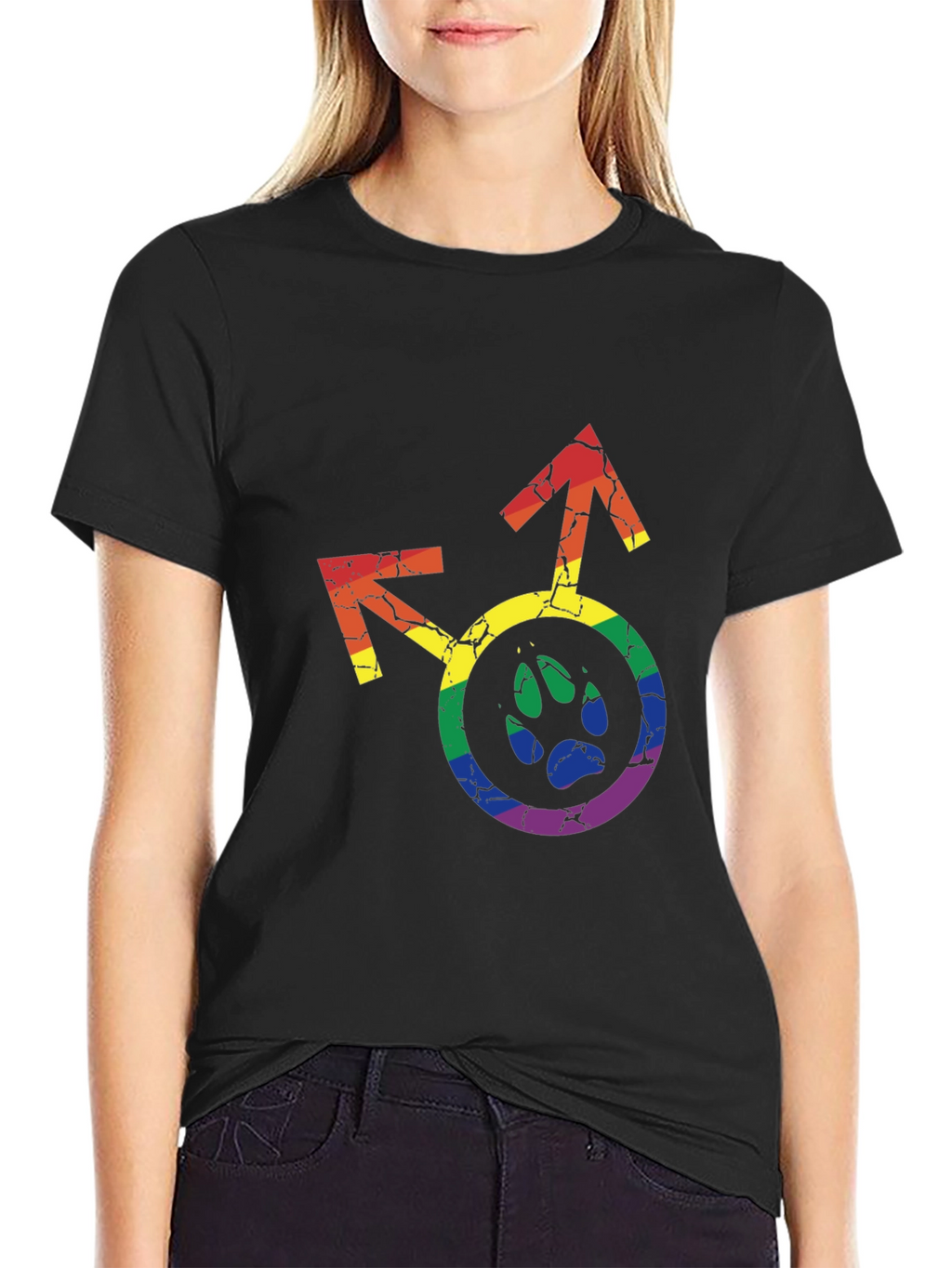 LGBTQ+ Paw Print Graphic Tee - Rainbow Pride Shirt