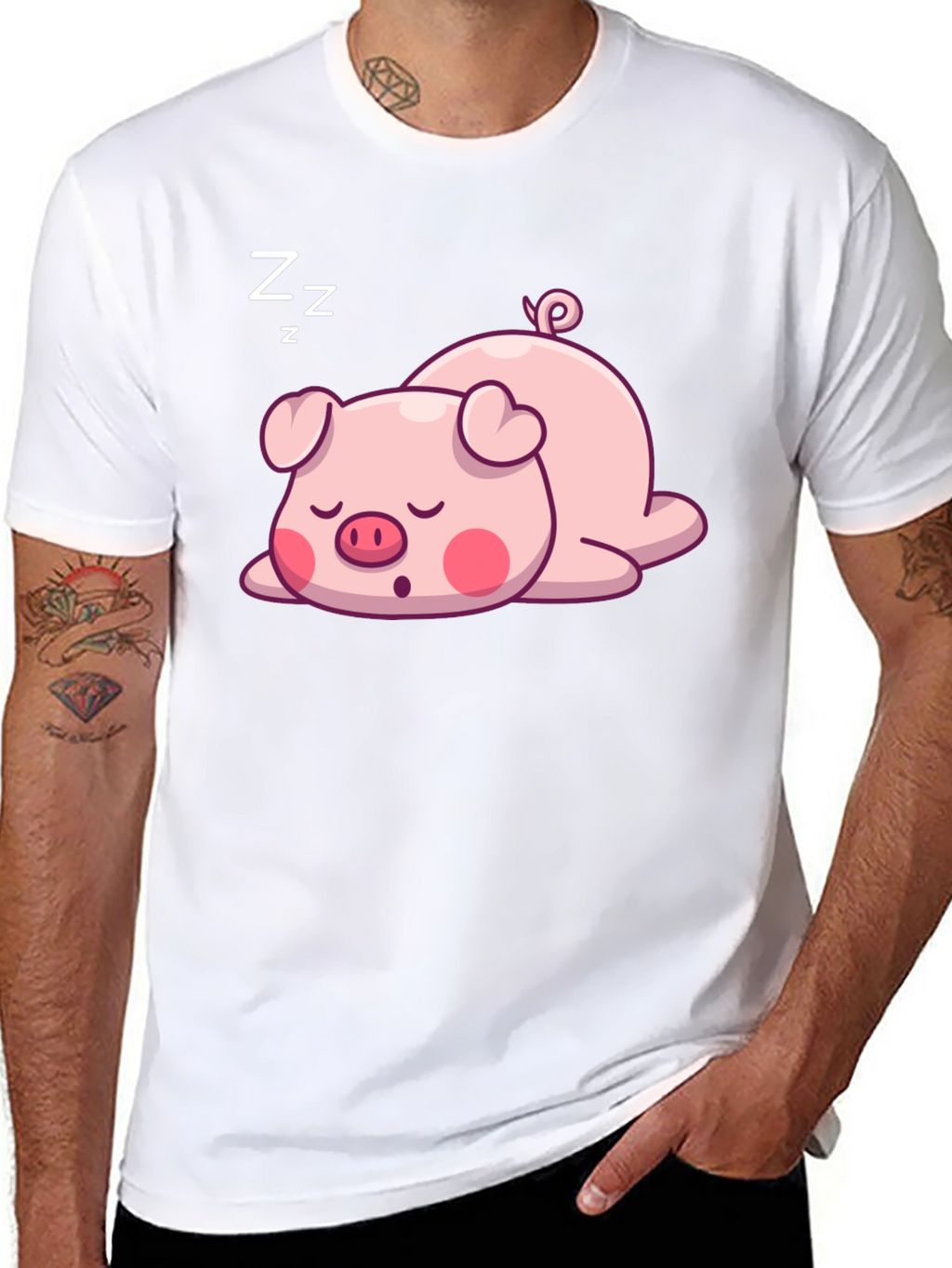 Cute Sleeping Pig Graphic T-Shirt