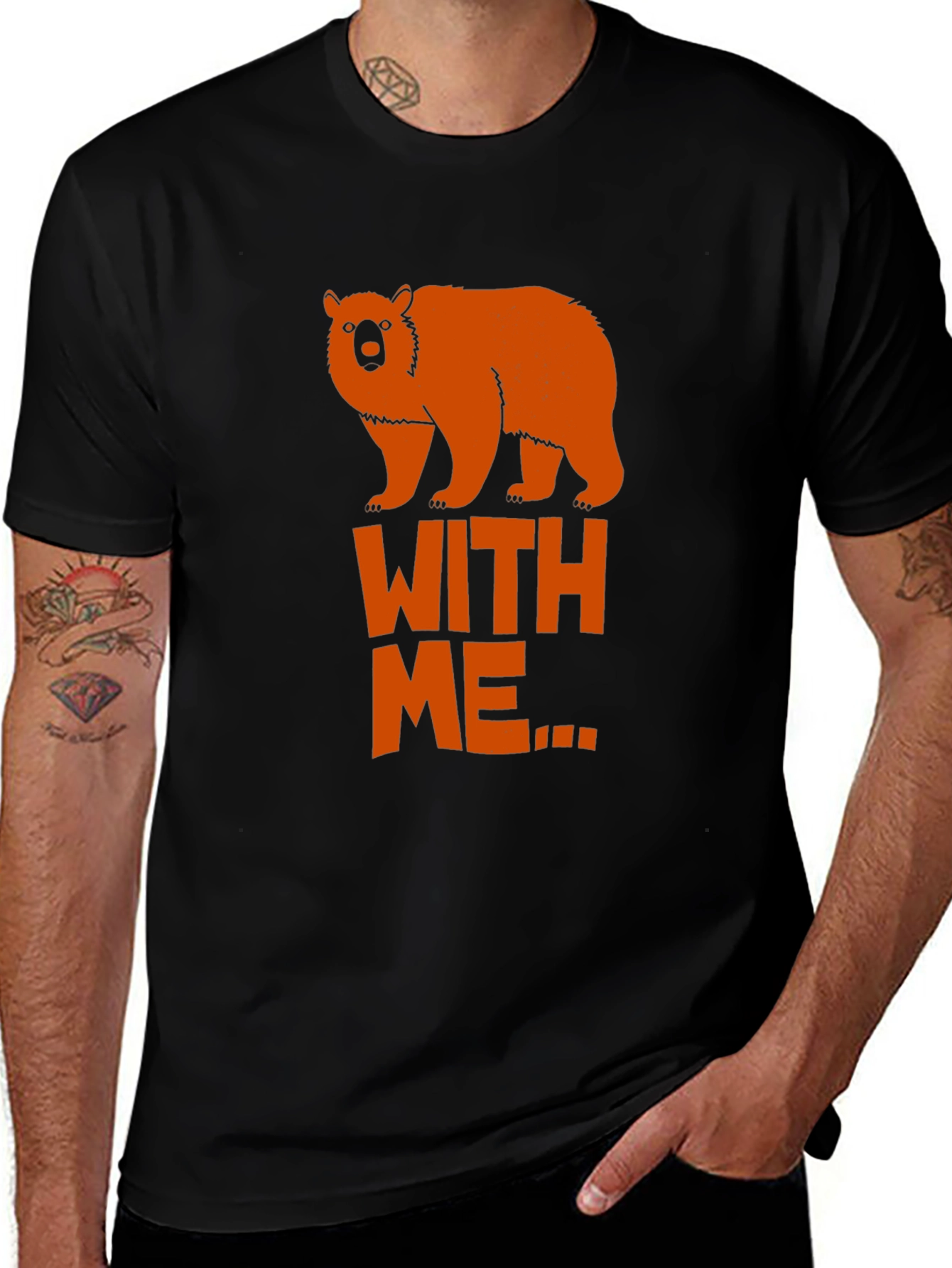 Bear With Me Graphic Tee - Black Crew Neck T-Shirt