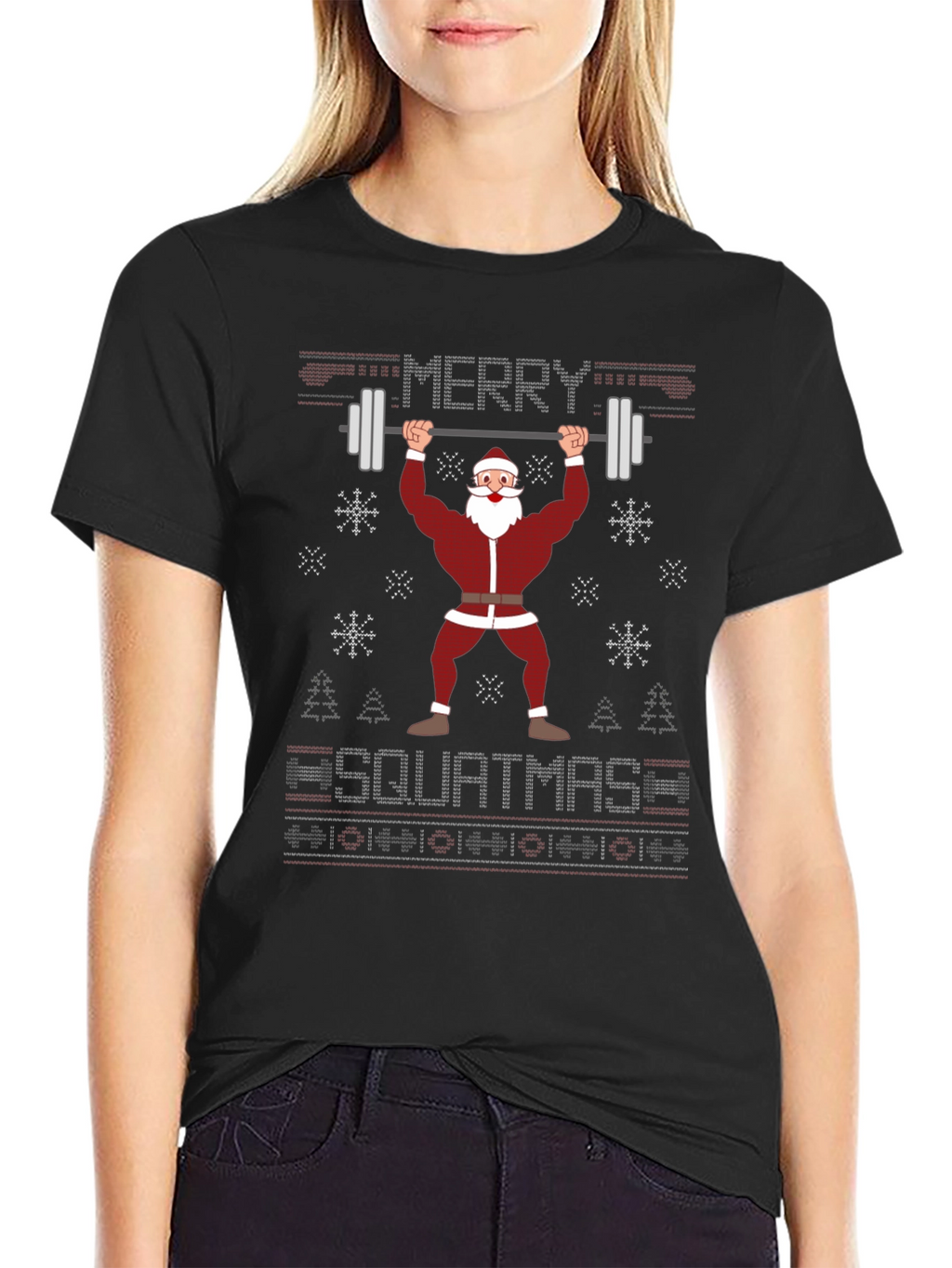 Merry Squatmas Santa Lifting Barbell T-Shirt