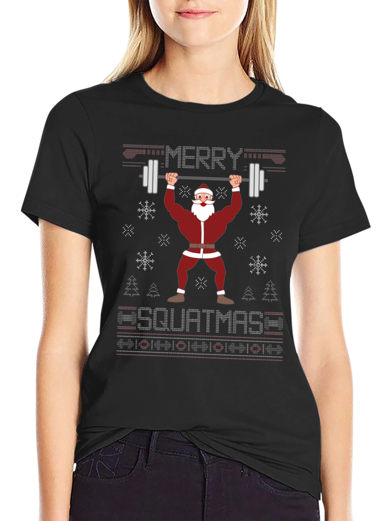 Merry Squatmas Santa Lifting Barbell T-Shirt