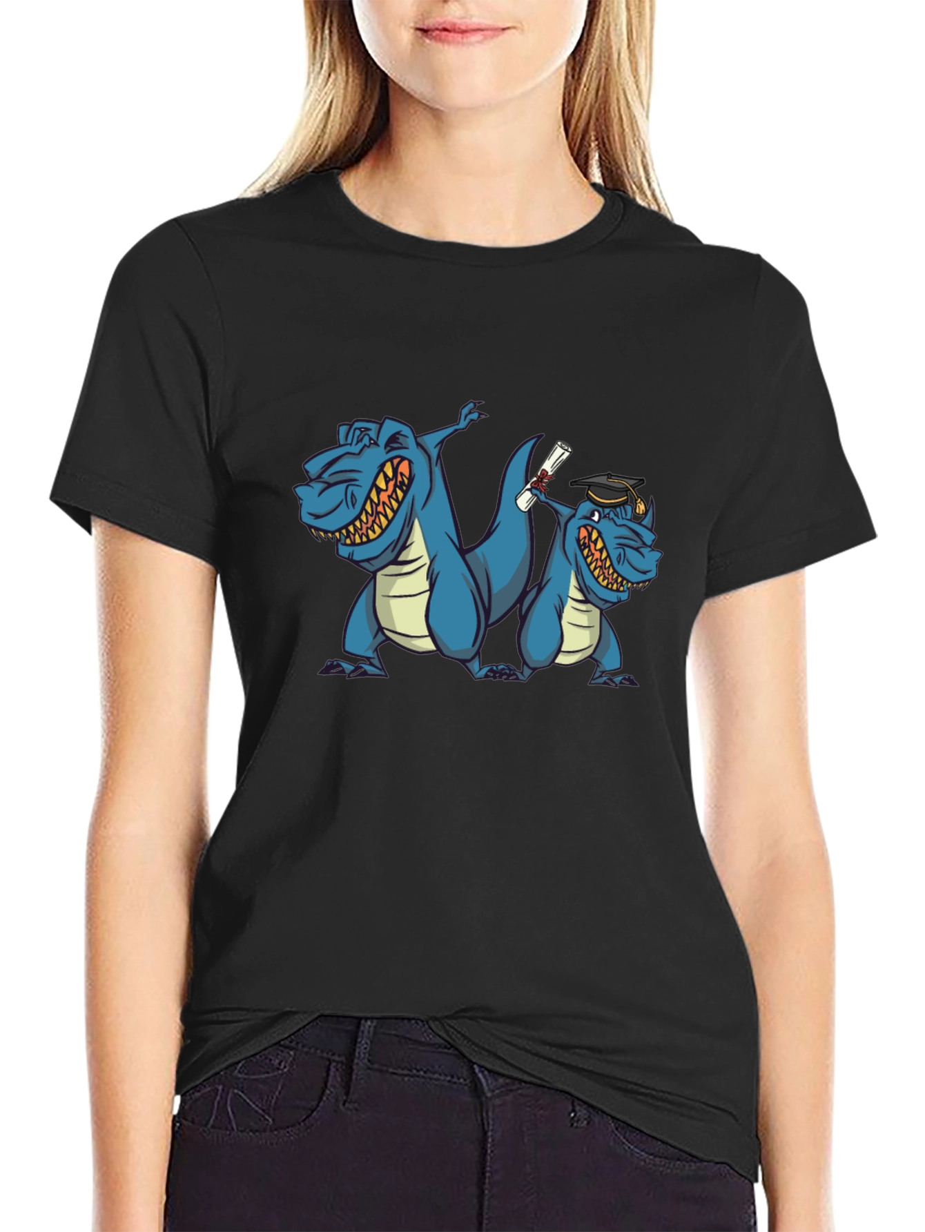 Funny Dinosaur Graduation Black T-Shirt