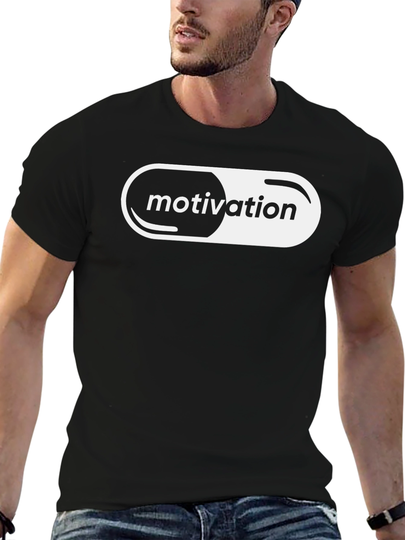 Motivation Pill Graphic Tee - Black Cotton T-Shirt