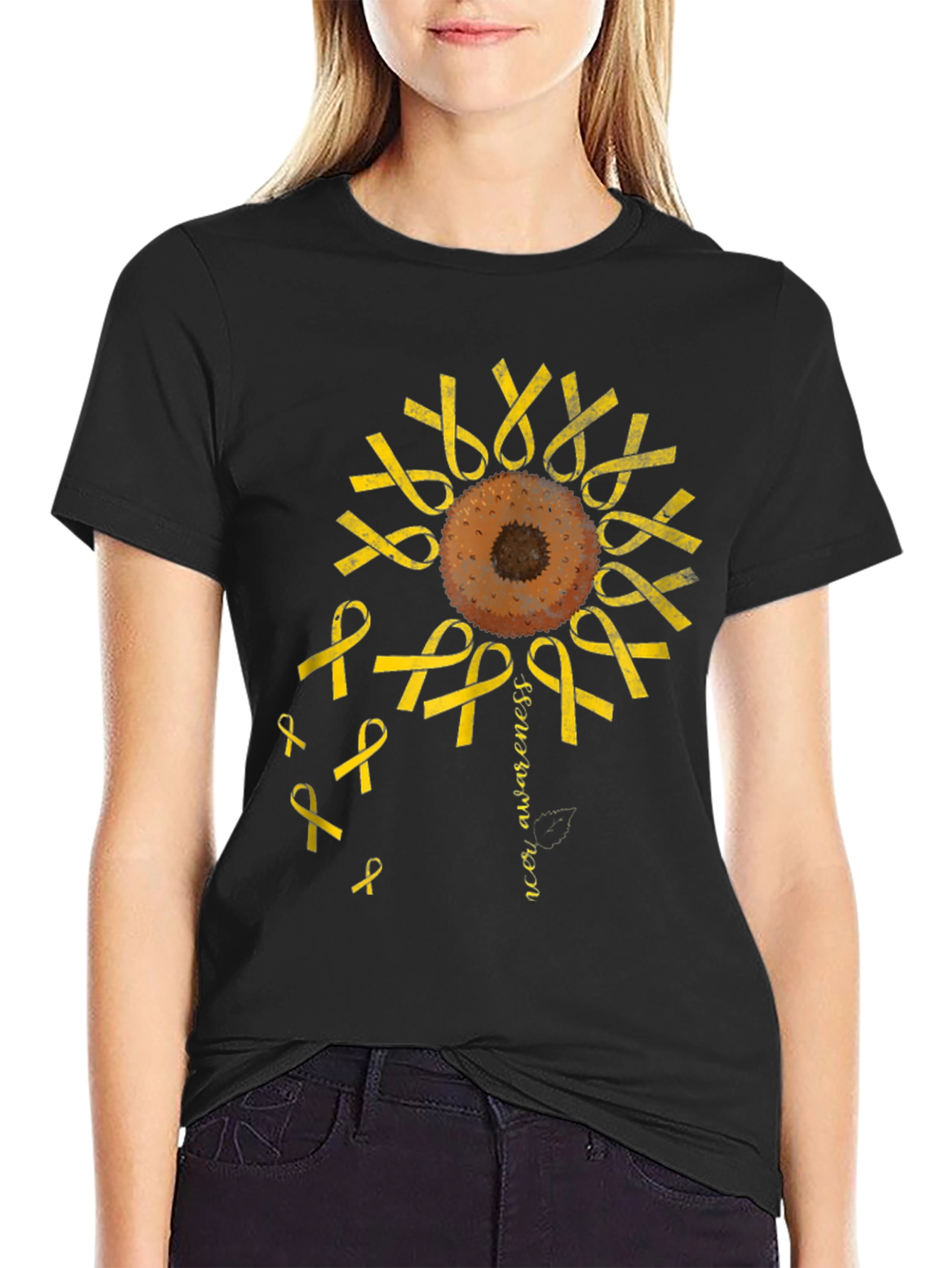 Cancer Awareness Sunflower Ribbon T-Shirt