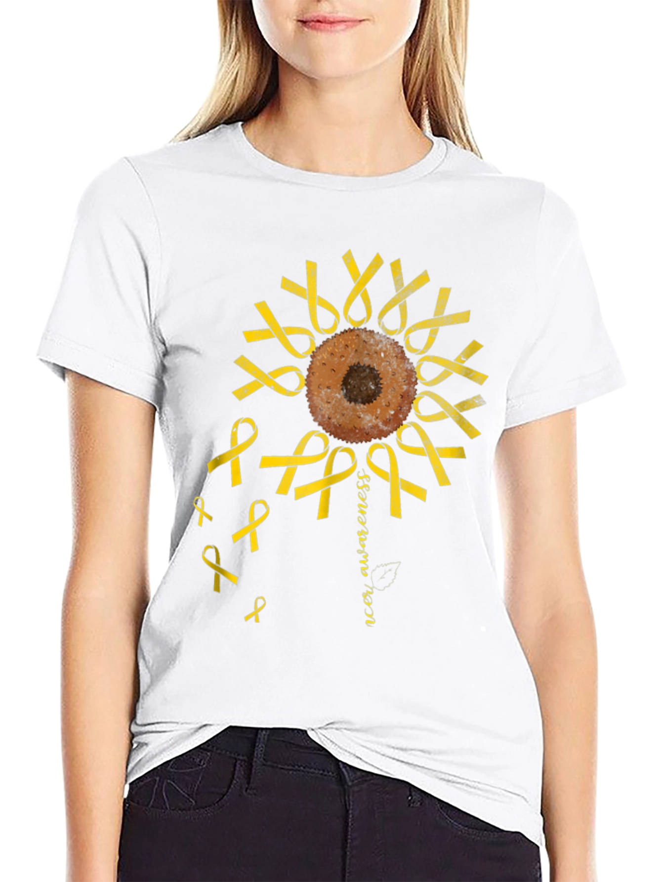 Cancer Awareness Sunflower Ribbon T-Shirt