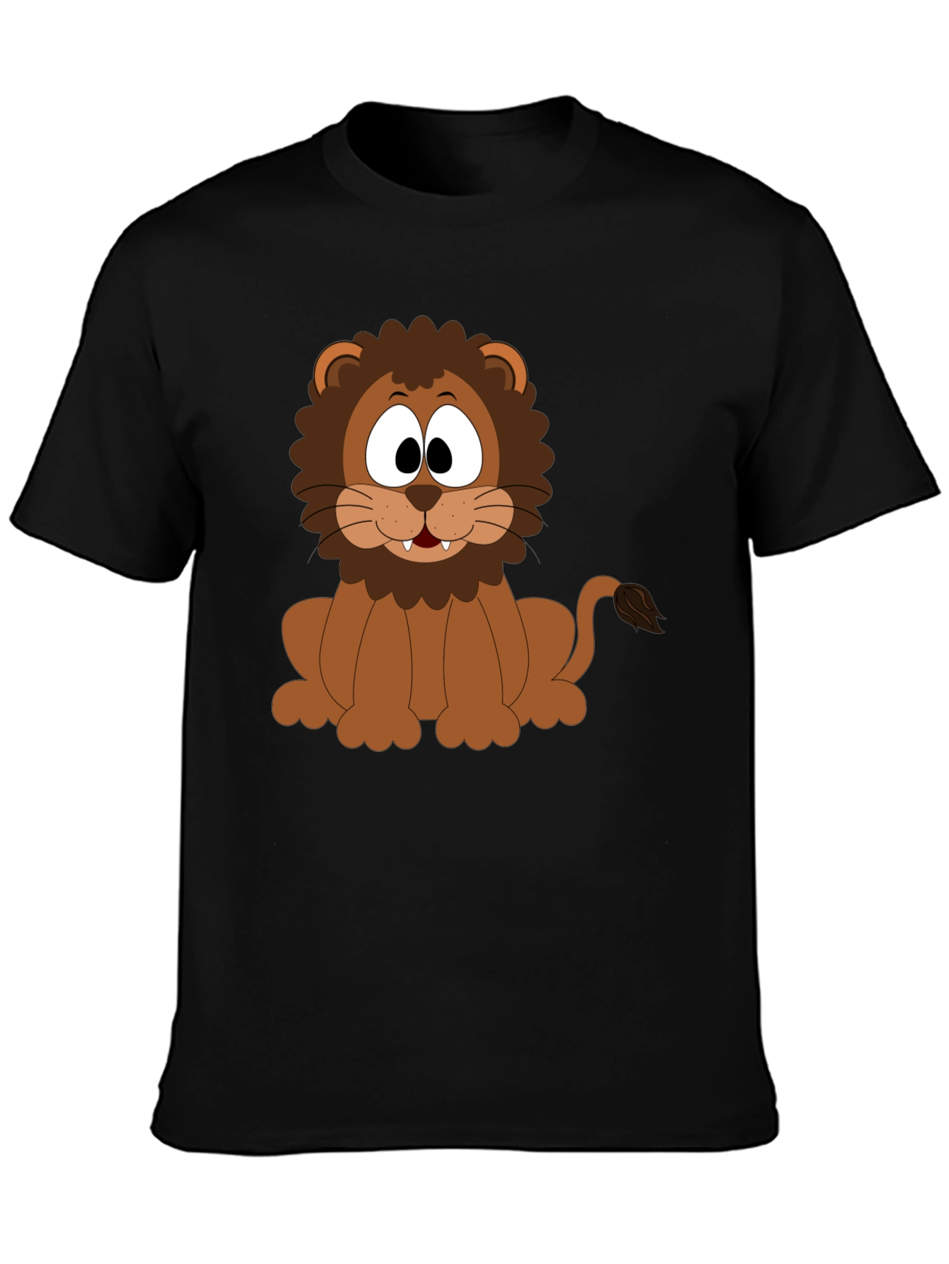 Cartoon Lion Graphic T-Shirt - Black Cotton Tee