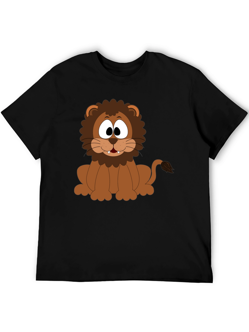 Cartoon Lion Graphic T-Shirt - Black Cotton Tee
