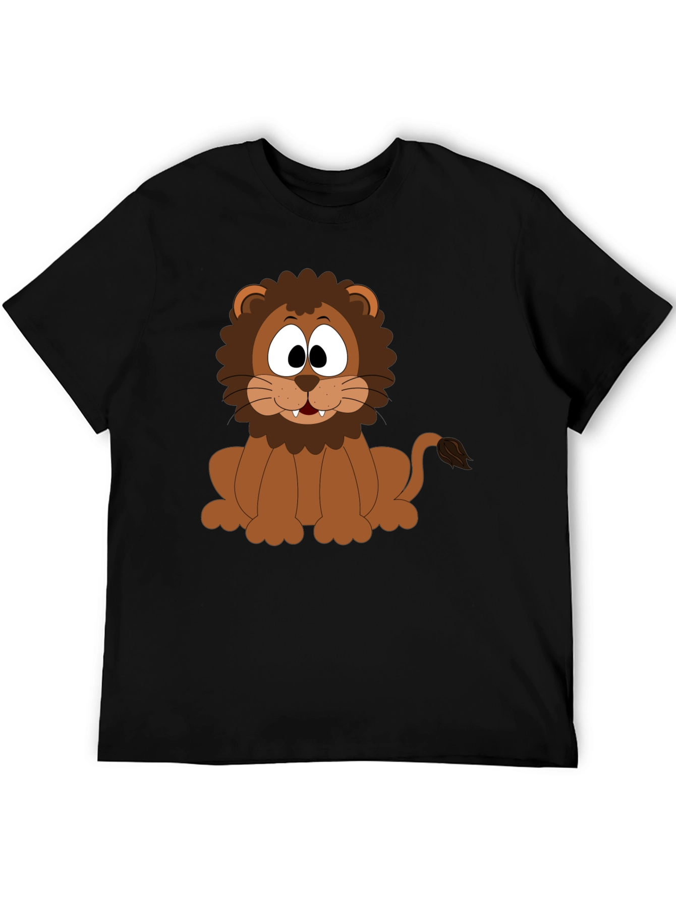 Cartoon Lion Graphic T-Shirt - Black Cotton Tee
