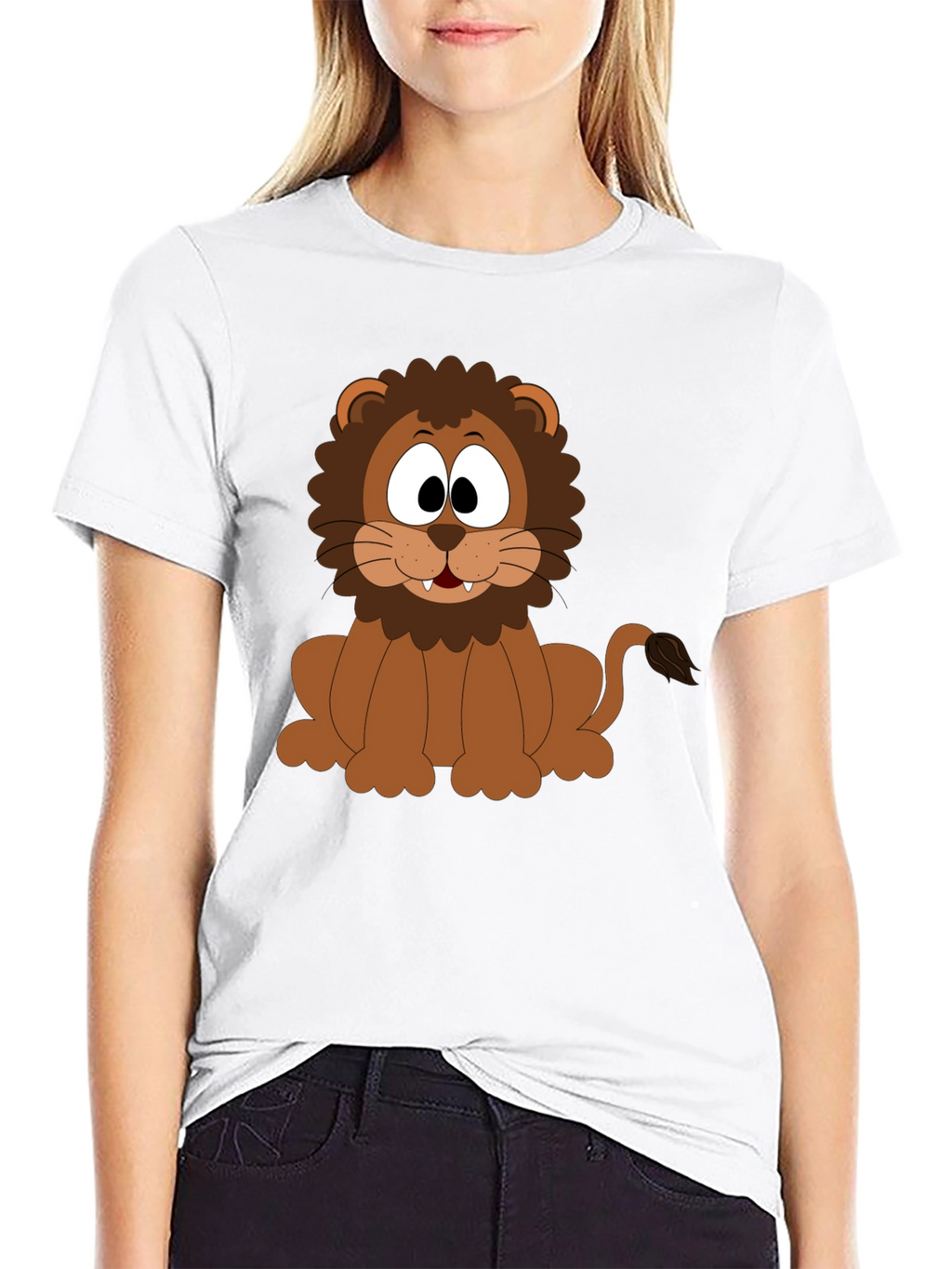 Cartoon Lion Graphic T-Shirt - Black Cotton Tee
