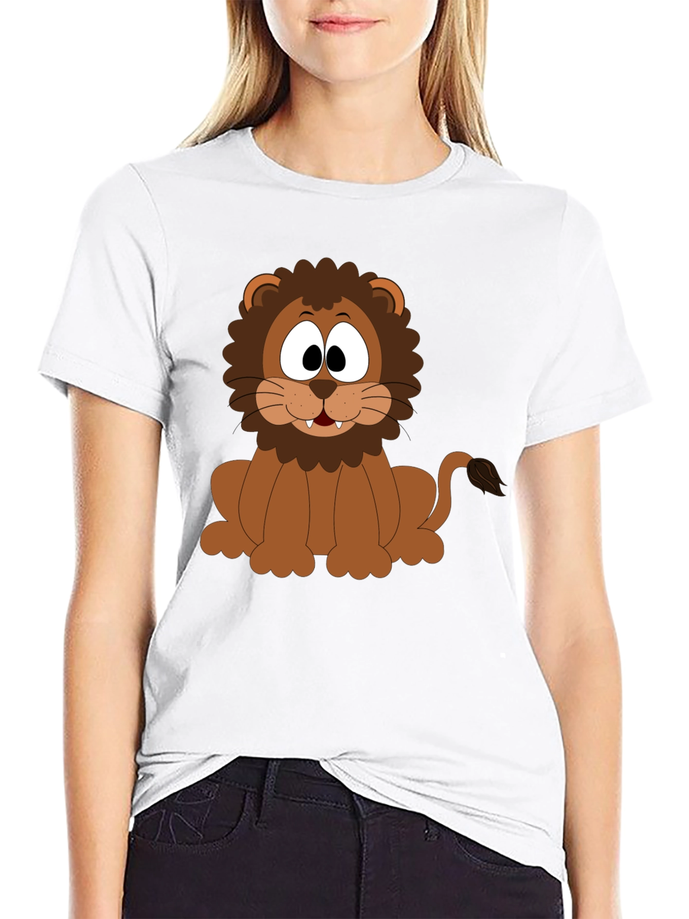 Cartoon Lion Graphic T-Shirt - Black Cotton Tee