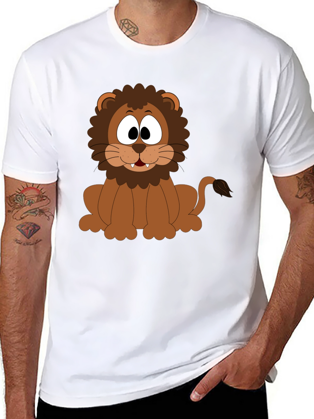 Cartoon Lion Graphic T-Shirt - Black Cotton Tee