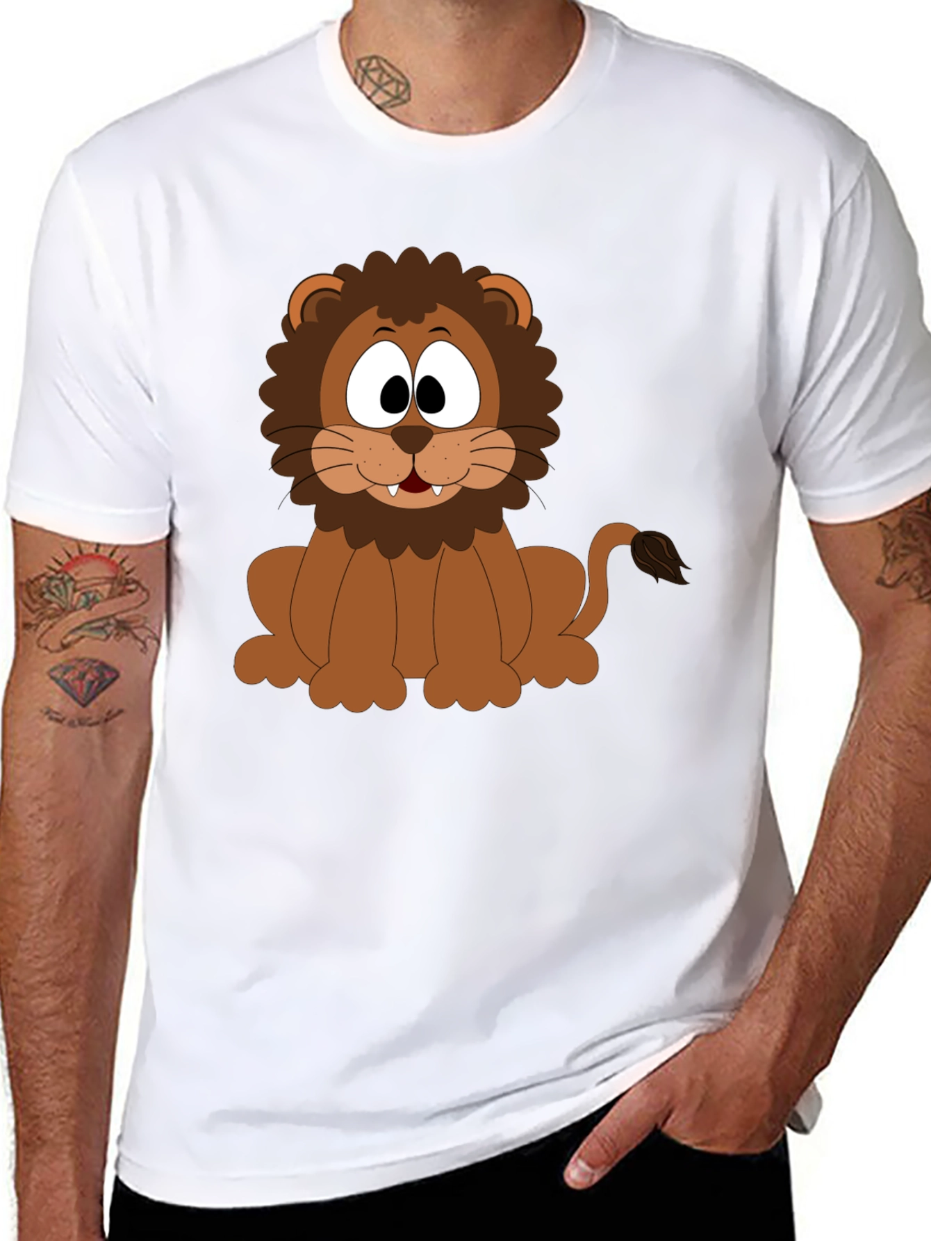 Cartoon Lion Graphic T-Shirt - Black Cotton Tee