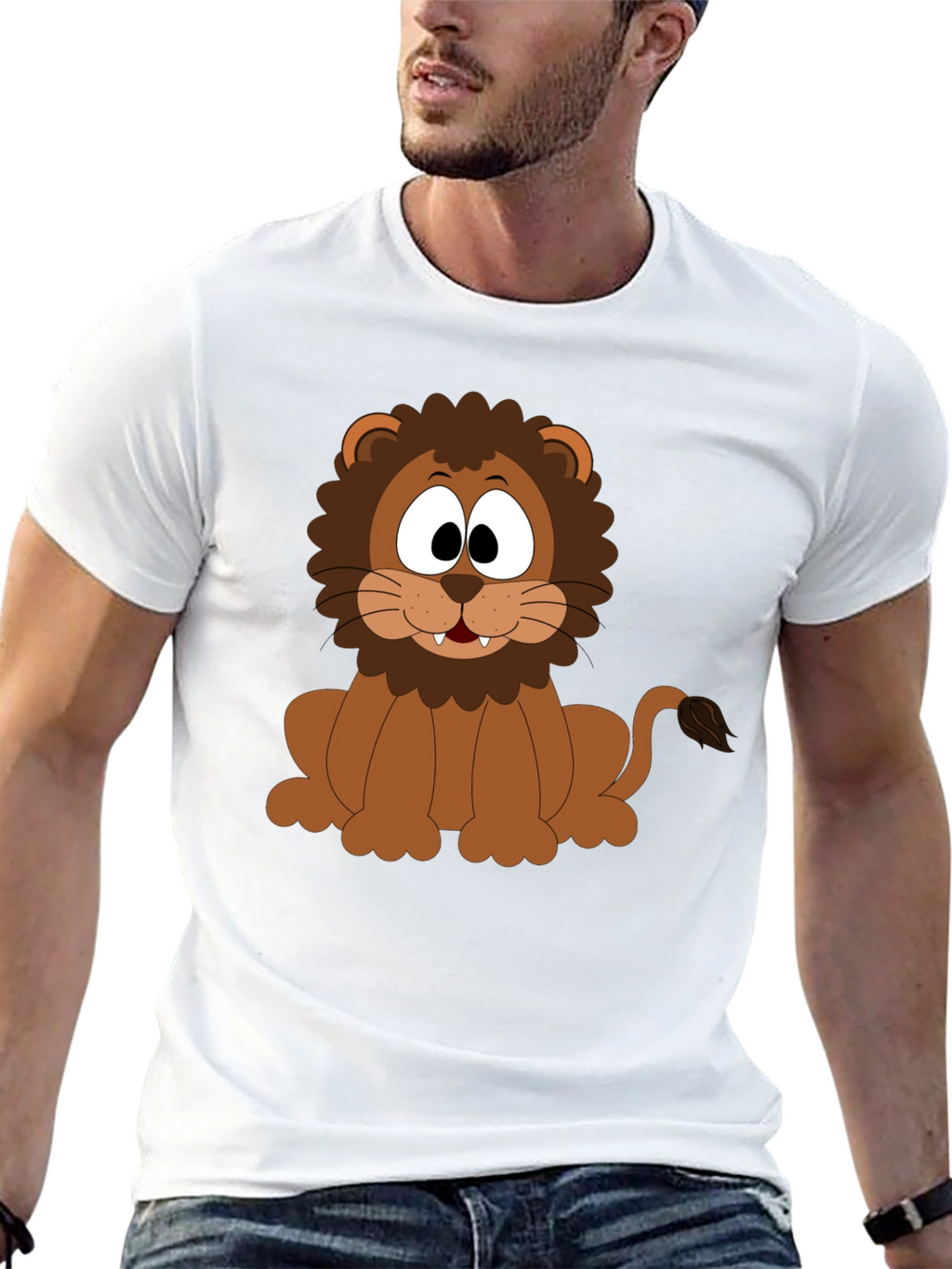 Cartoon Lion Graphic T-Shirt - Black Cotton Tee