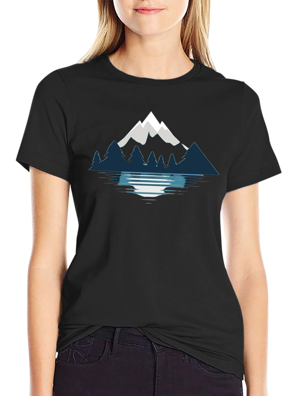 Mountain & Lake Graphic Black T-Shirt
