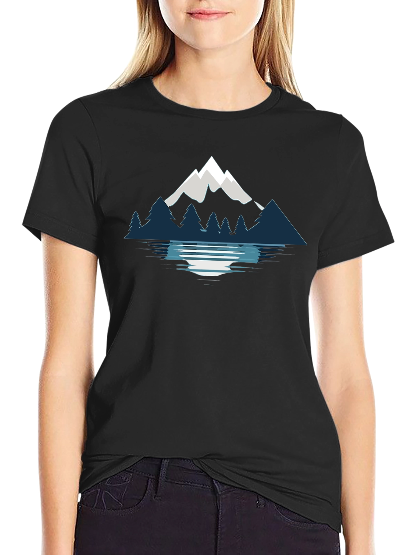 Mountain & Lake Graphic Black T-Shirt