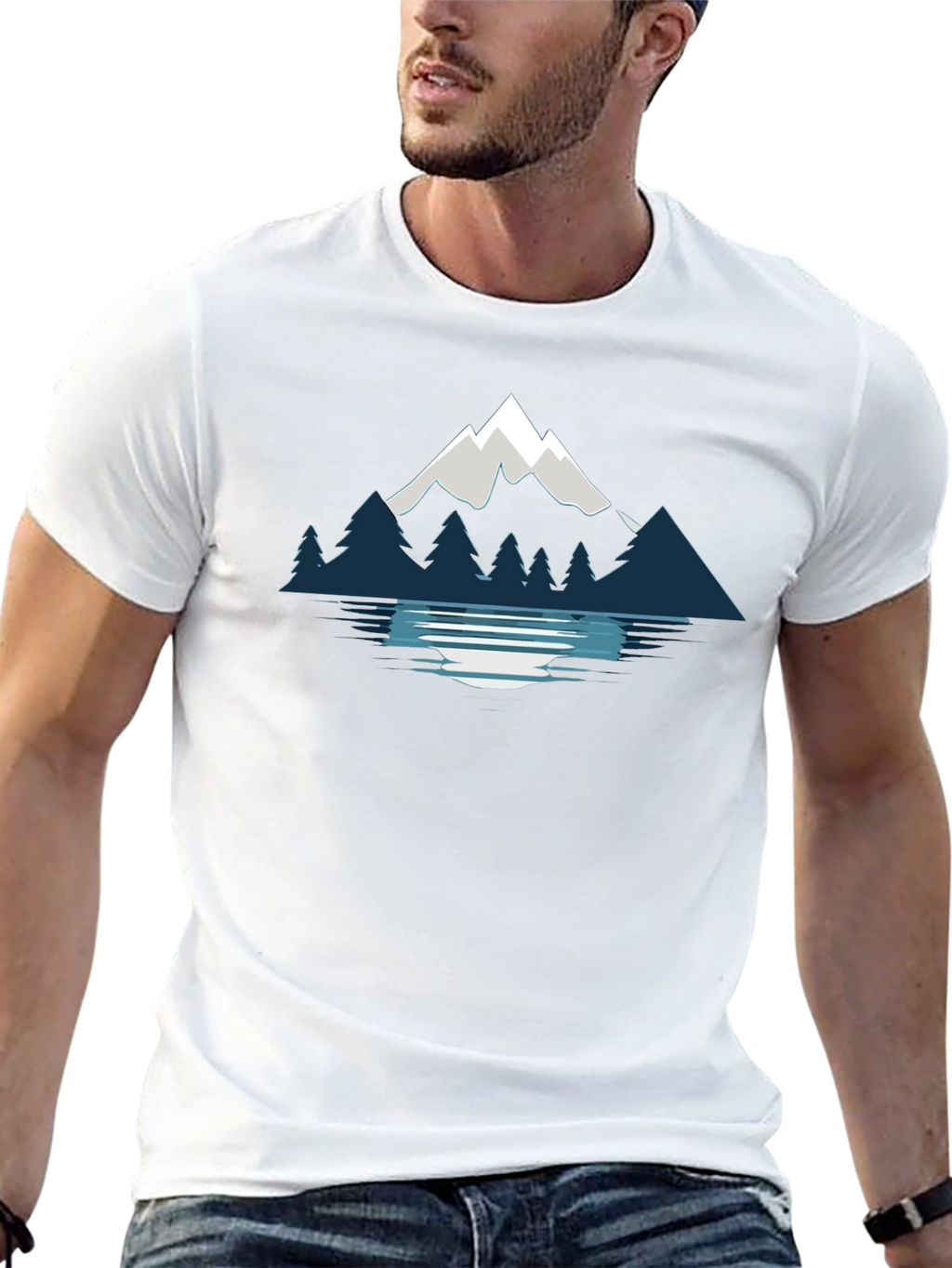 Mountain & Lake Graphic Black T-Shirt