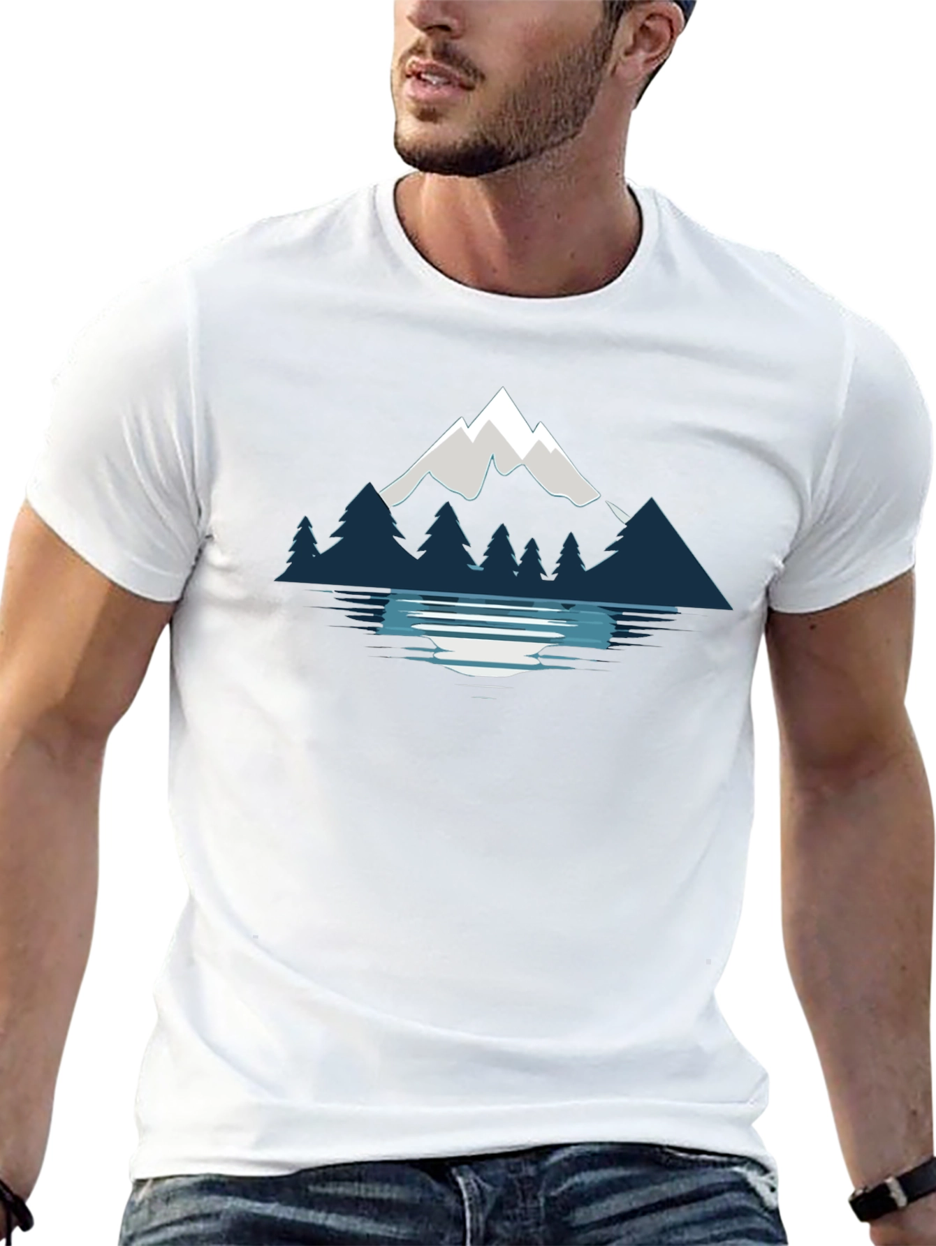 Mountain & Lake Graphic Black T-Shirt