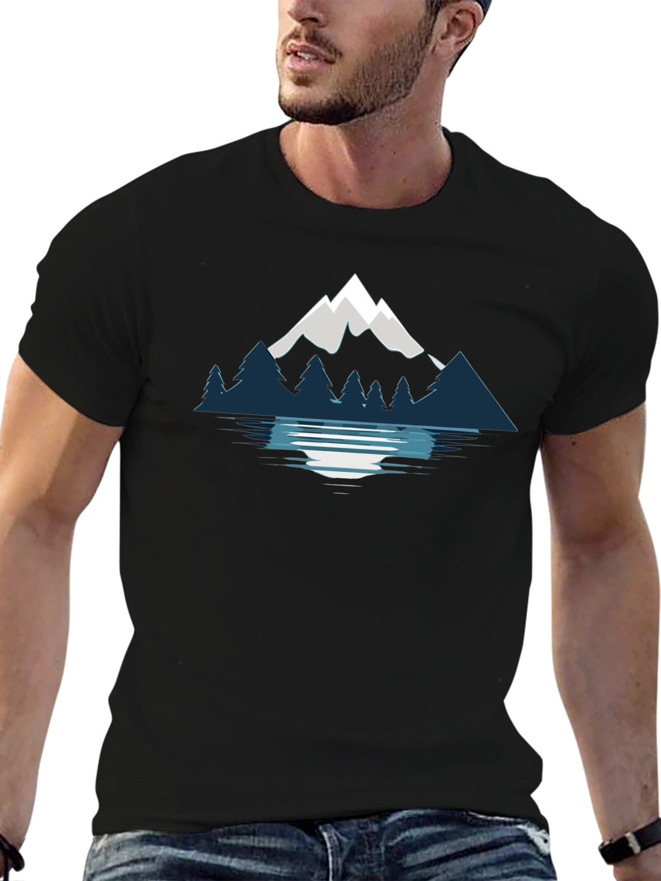 Mountain & Lake Graphic Black T-Shirt
