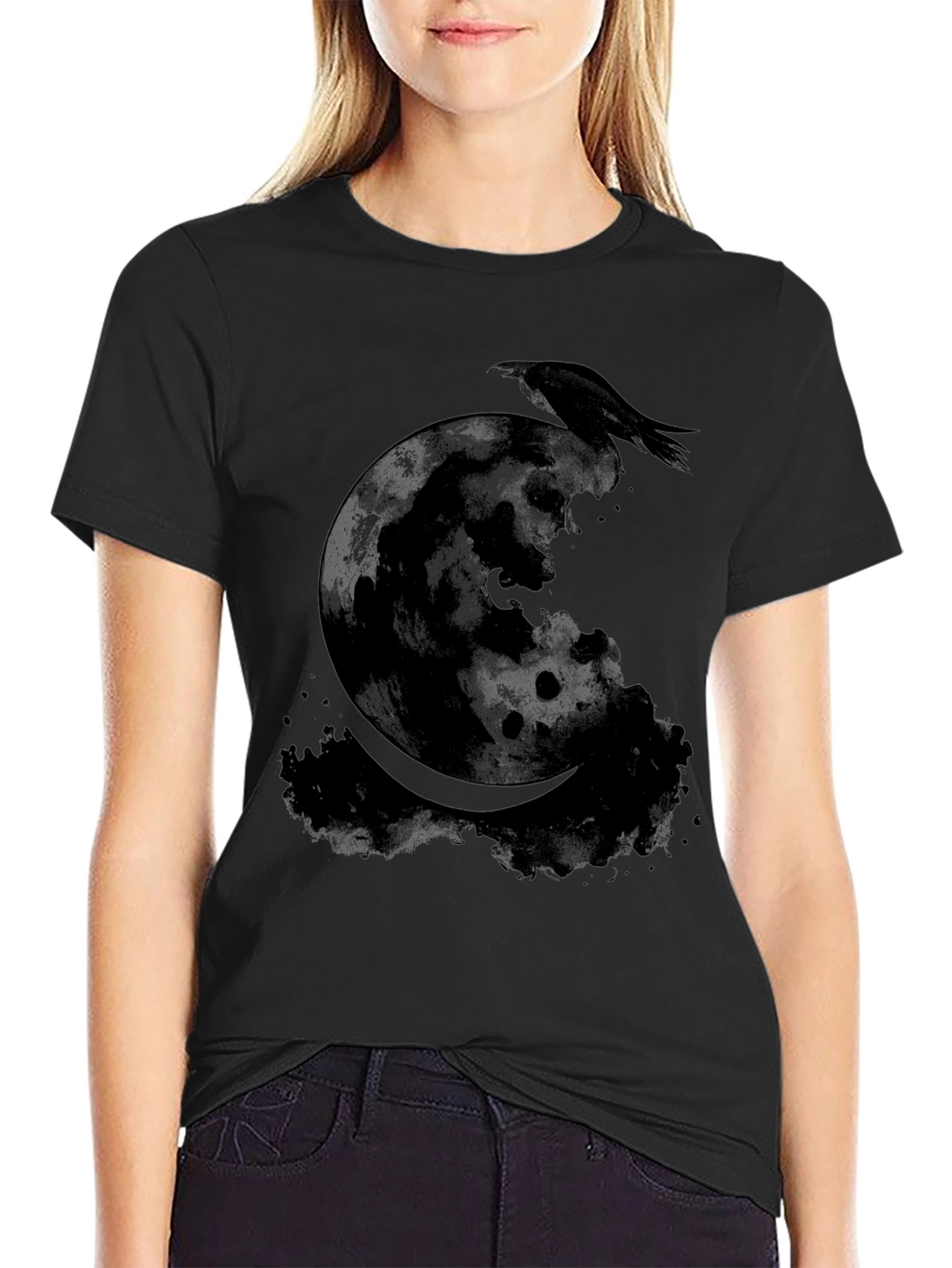Raven Moon Graphic Tee - Gothic Style