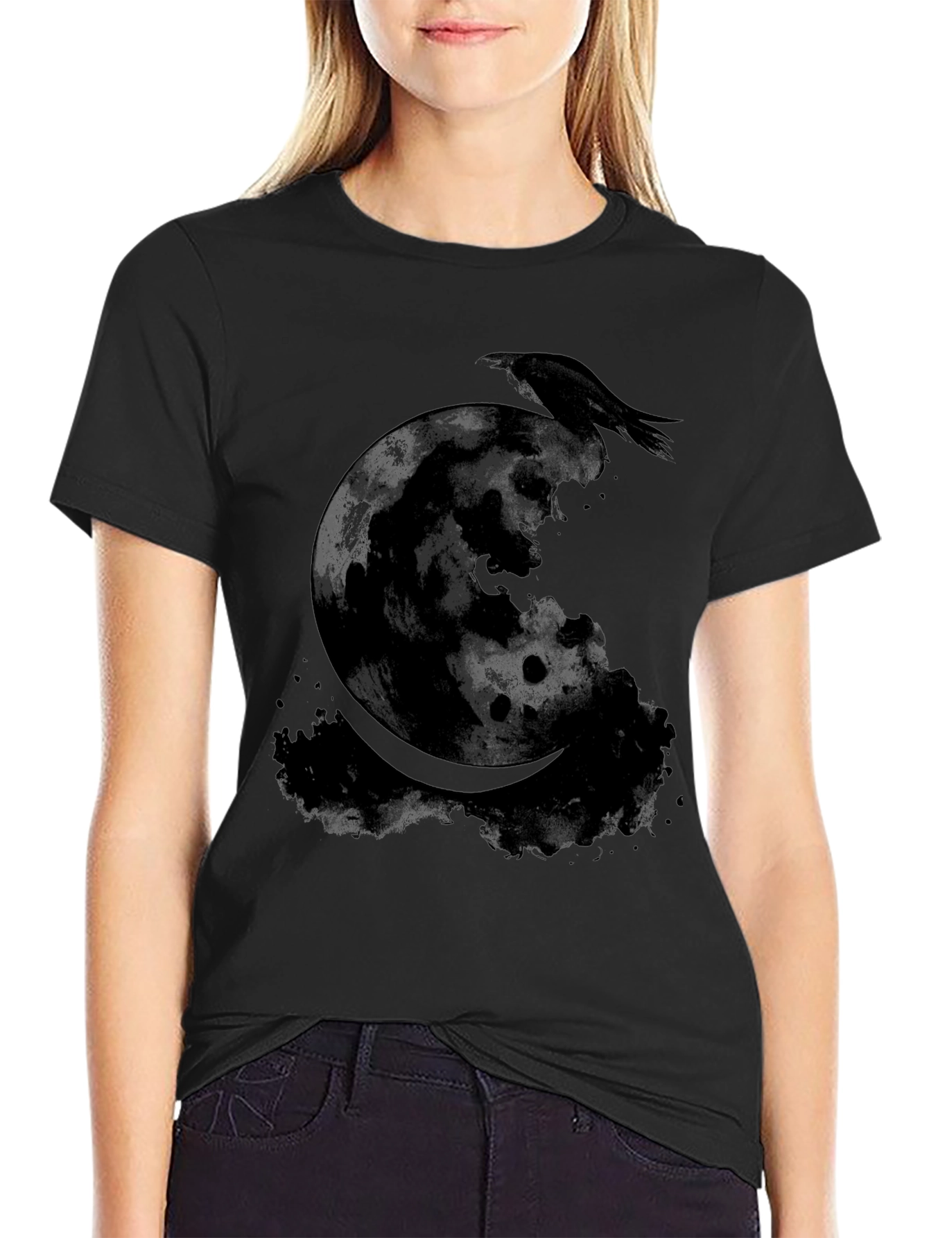 Raven Moon Graphic Tee - Gothic Style