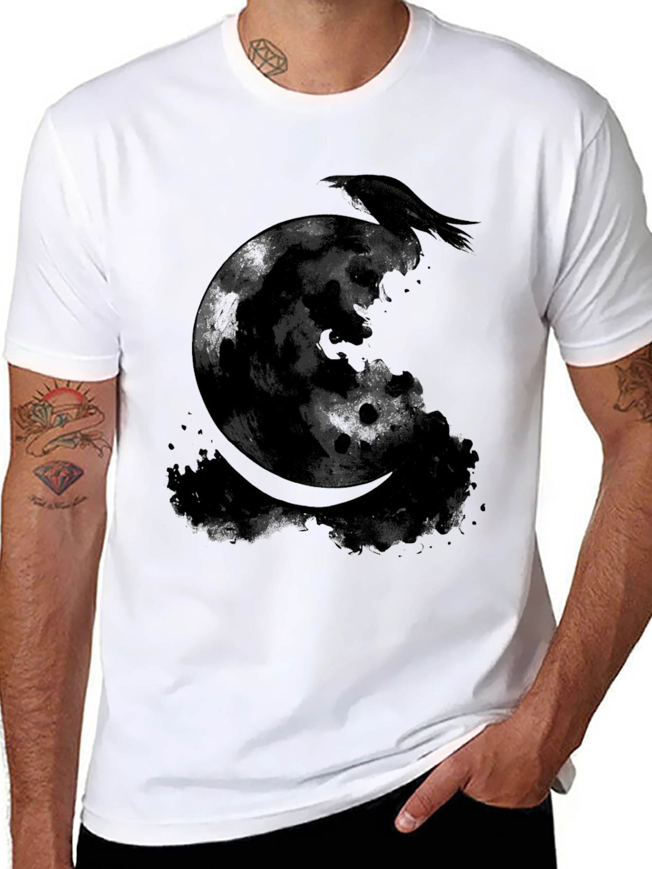 Raven Moon Graphic Tee - Gothic Style