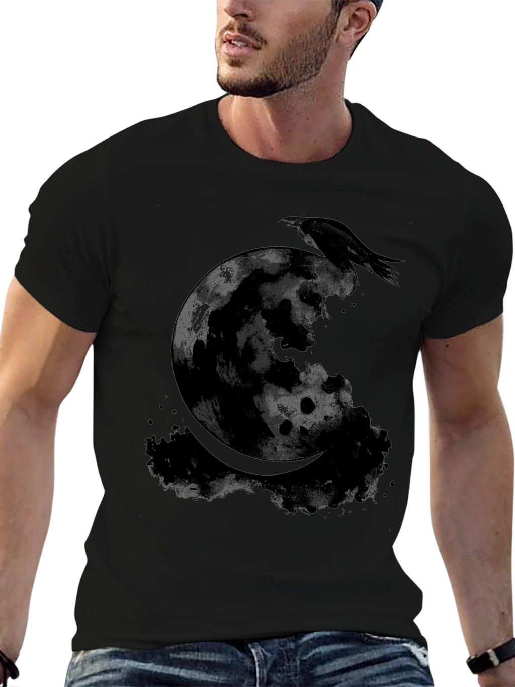 Raven Moon Graphic Tee - Gothic Style