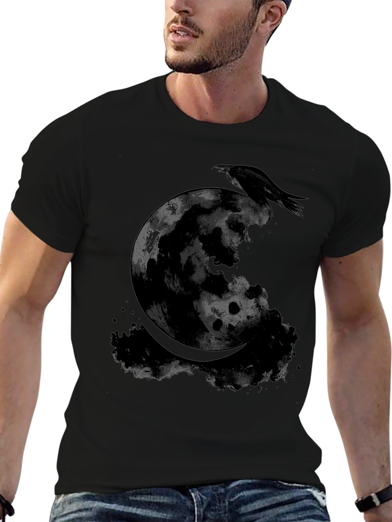Raven Moon Graphic Tee - Gothic Style