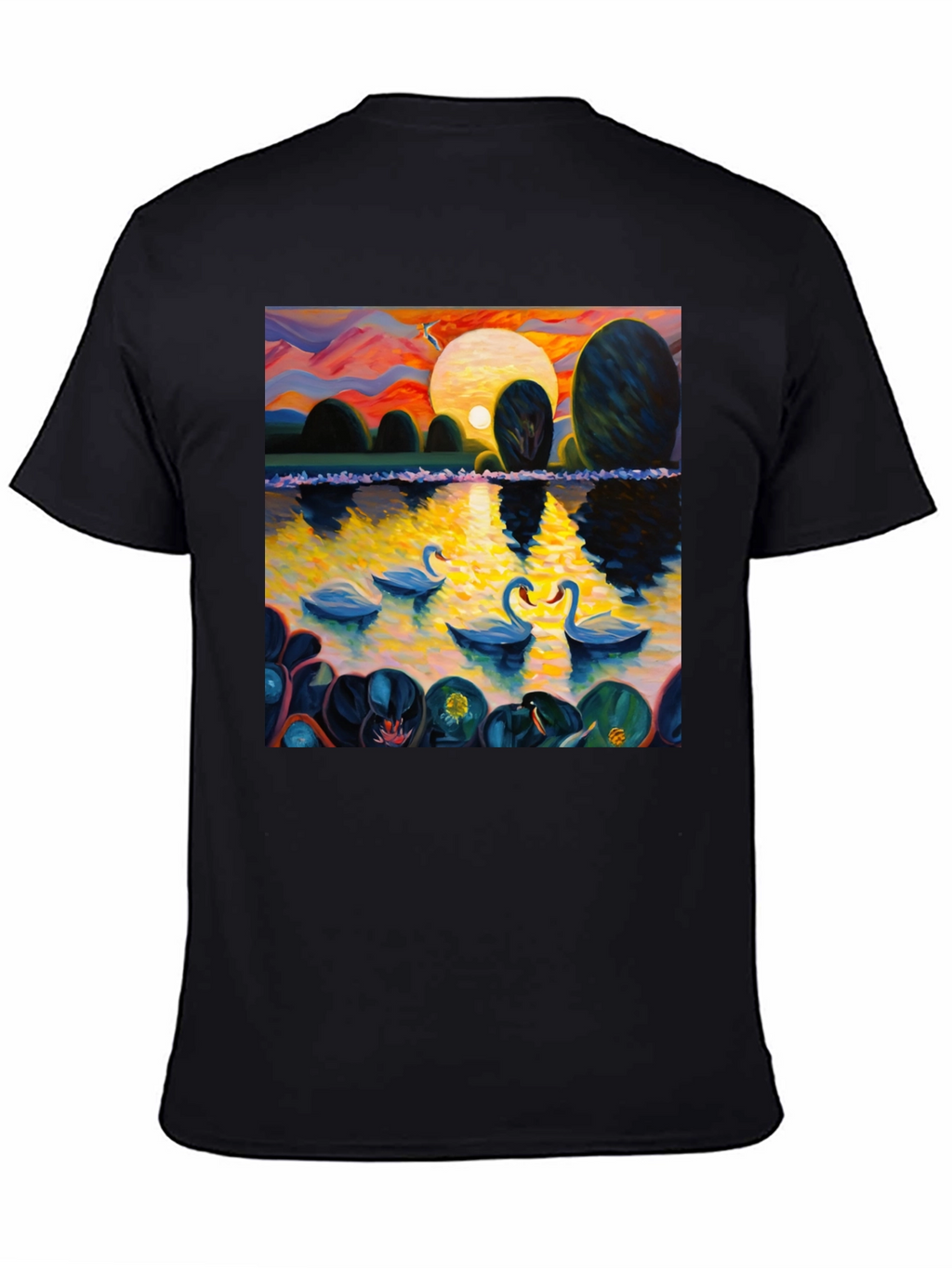Swan Lake Art Print Graphic Tee - Black