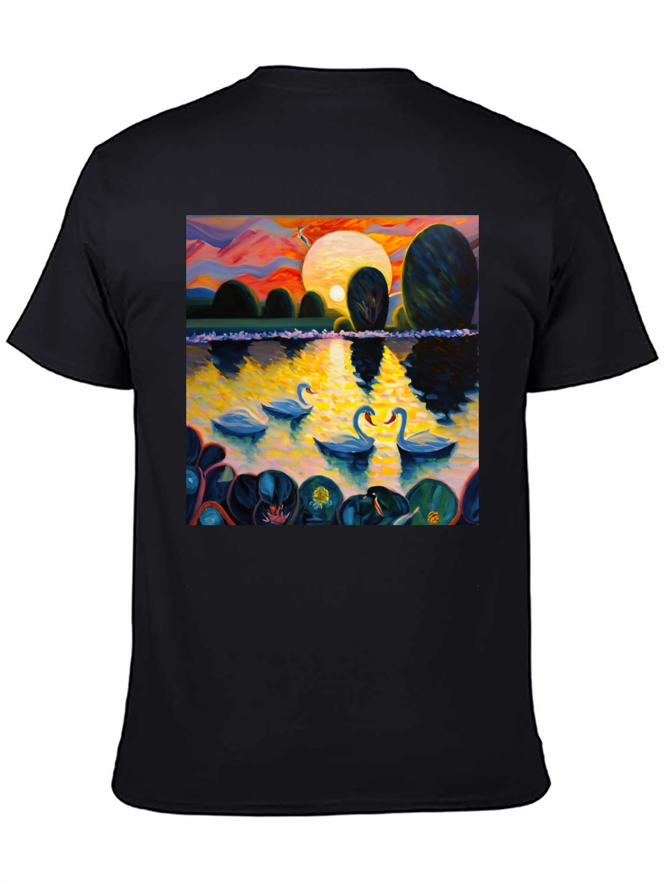 Swan Lake Art Print Graphic Tee - Black