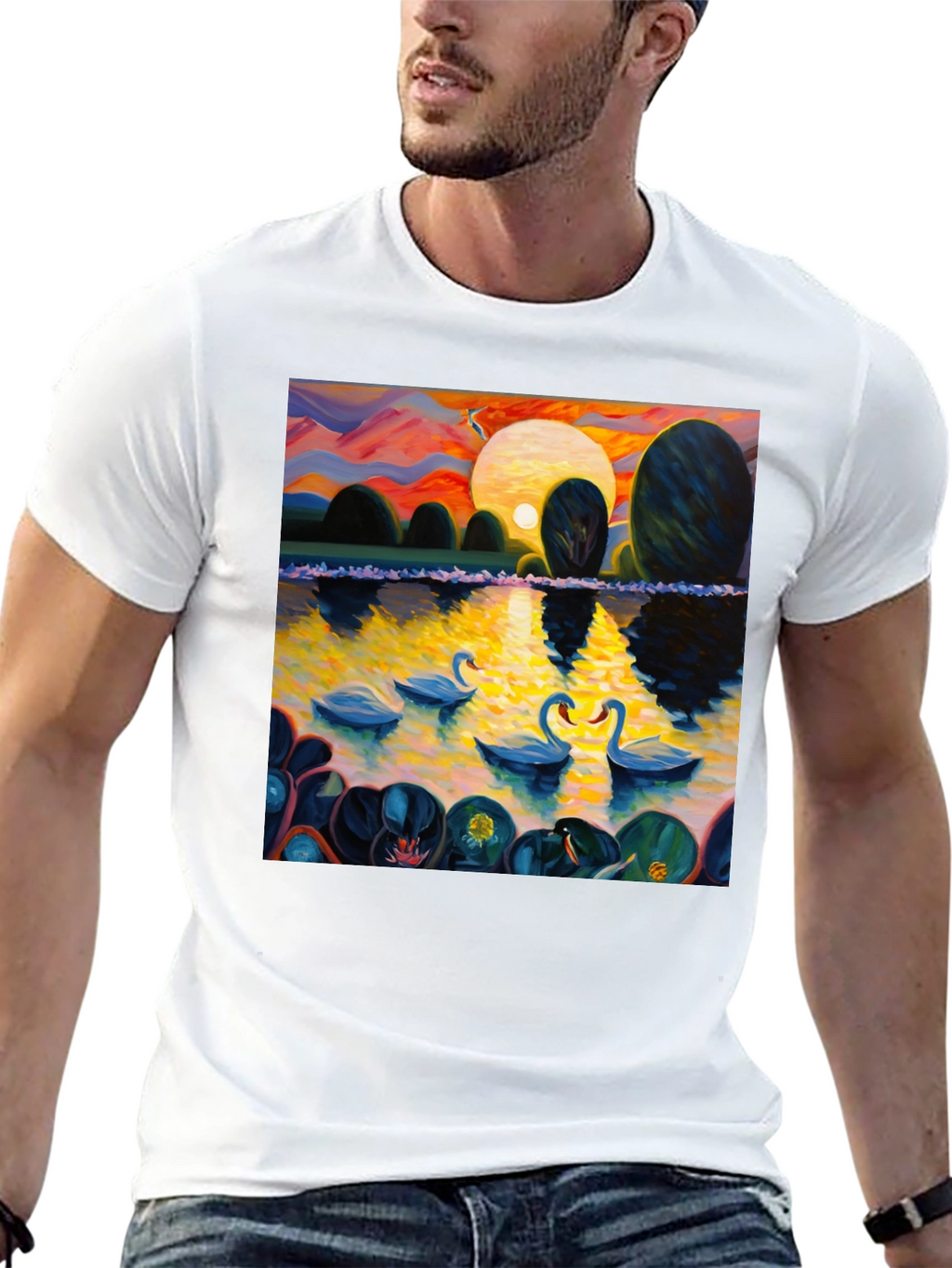 Swan Lake Art Print Graphic Tee - Black