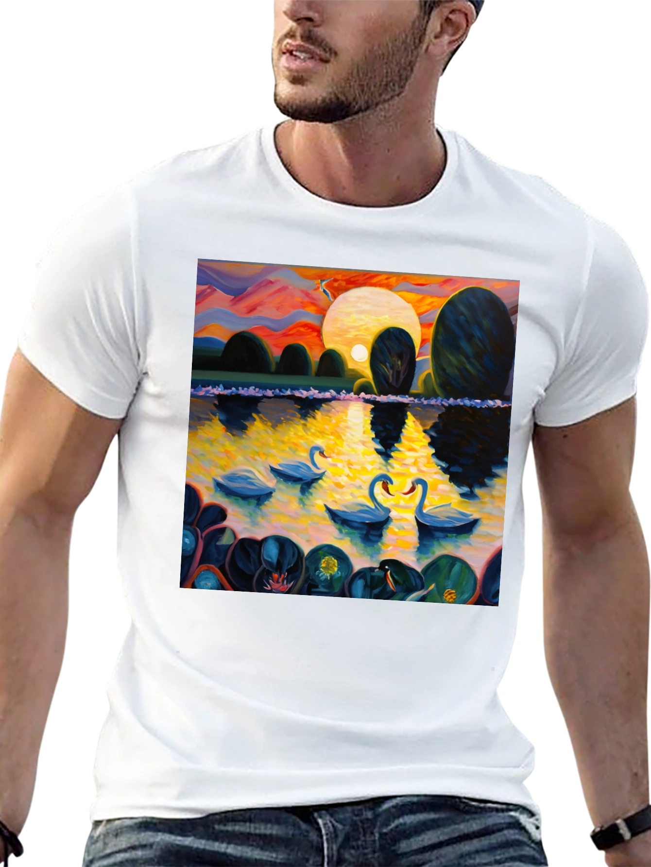 Swan Lake Art Print Graphic Tee - Black