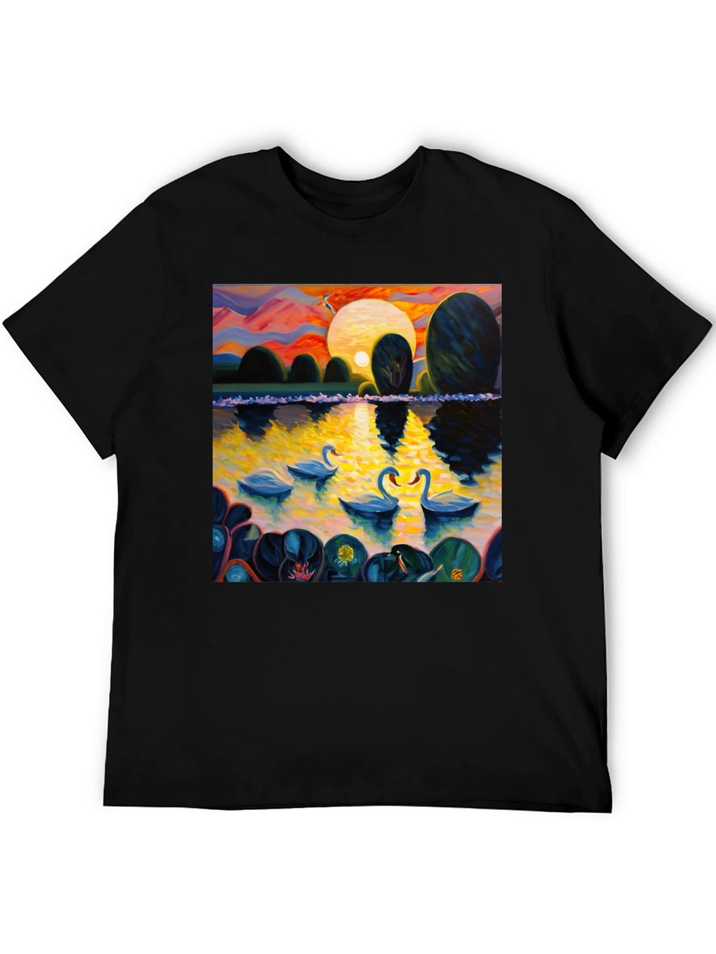 Swan Lake Art Print Graphic Tee - Black
