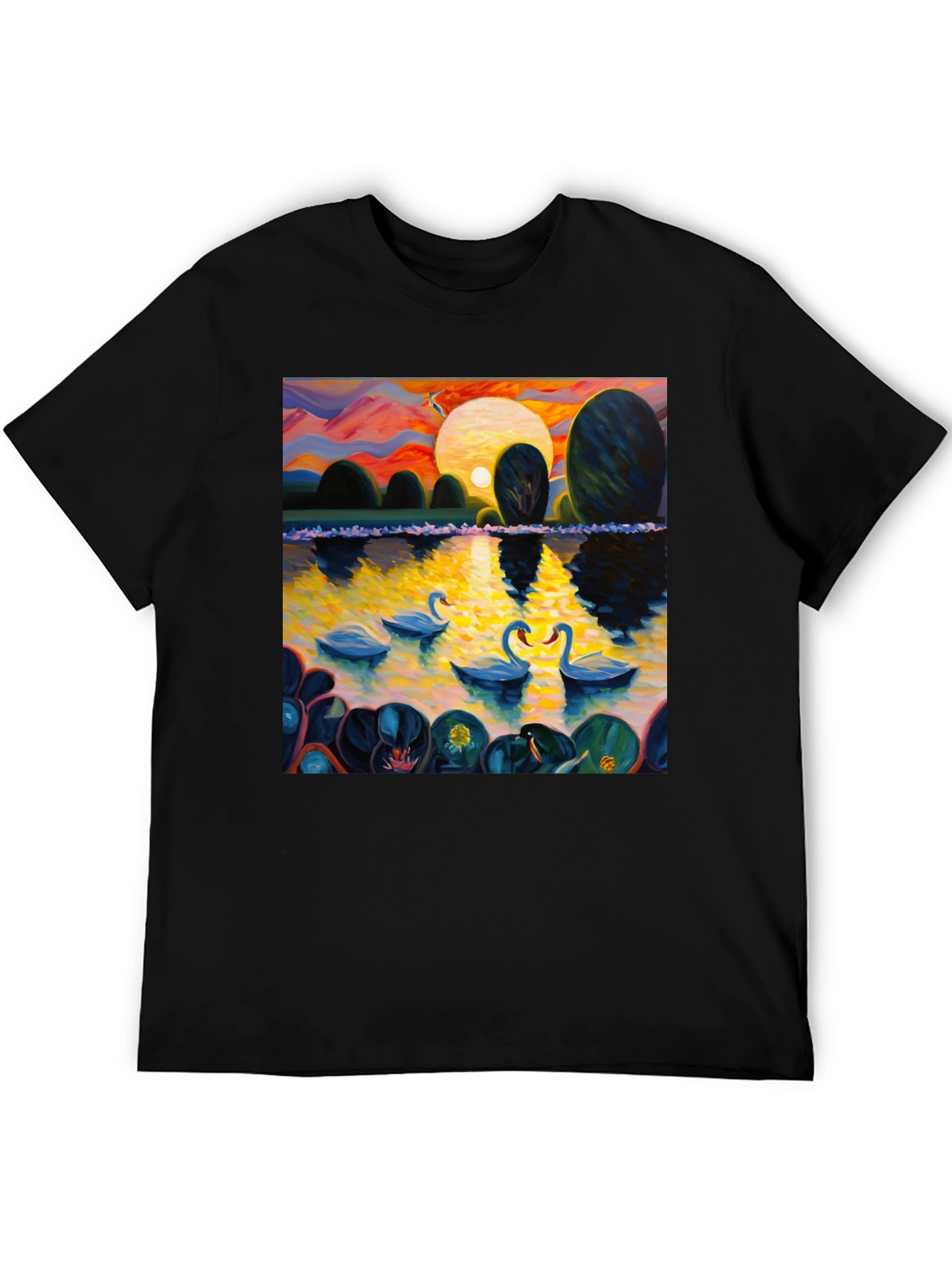 Swan Lake Art Print Graphic Tee - Black