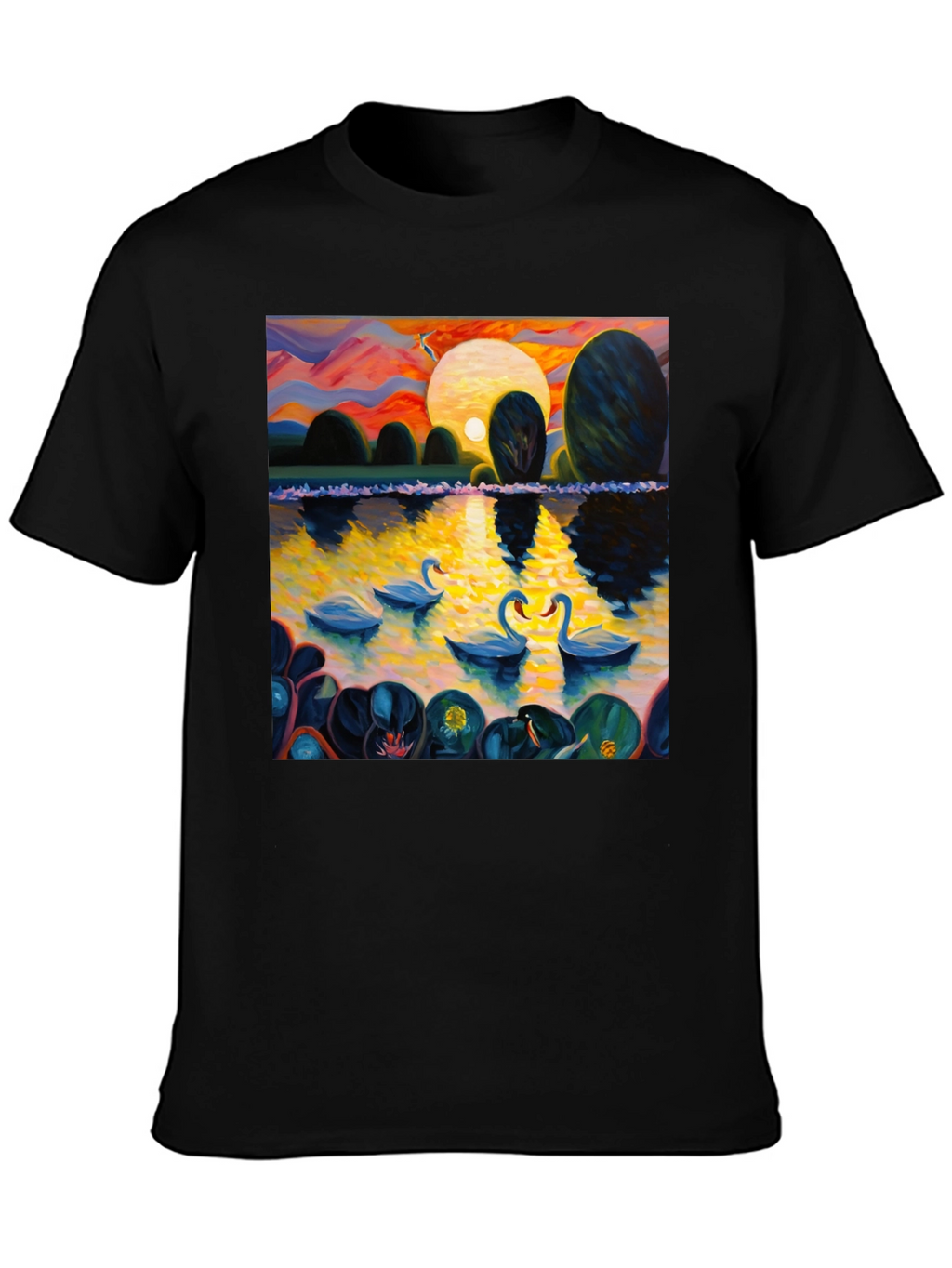 Swan Lake Art Print Graphic Tee - Black