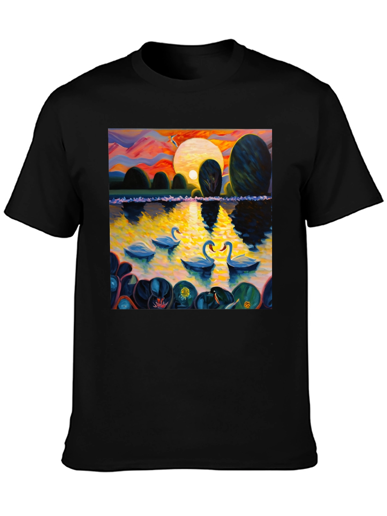 Swan Lake Art Print Graphic Tee - Black