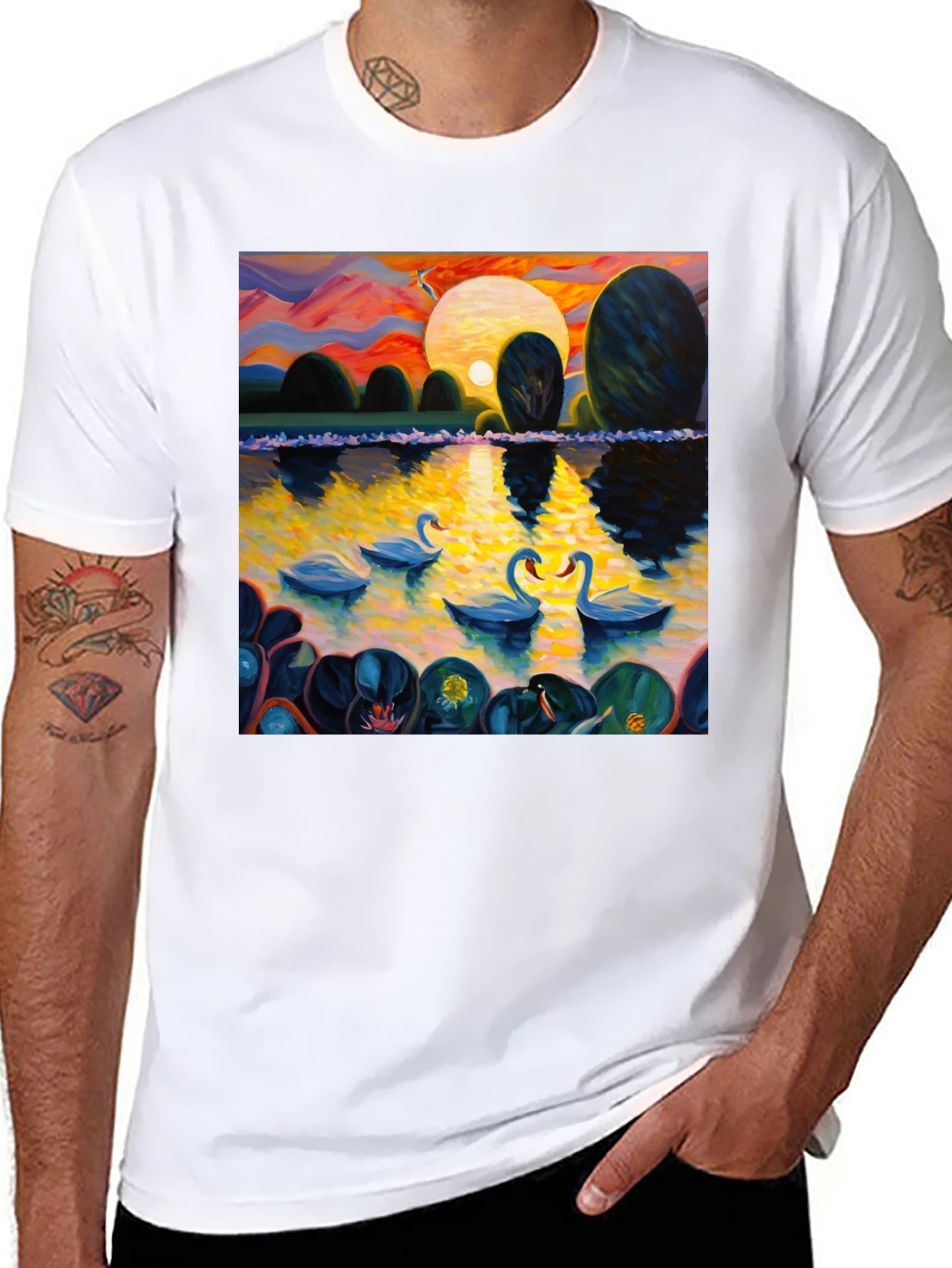 Swan Lake Art Print Graphic Tee - Black
