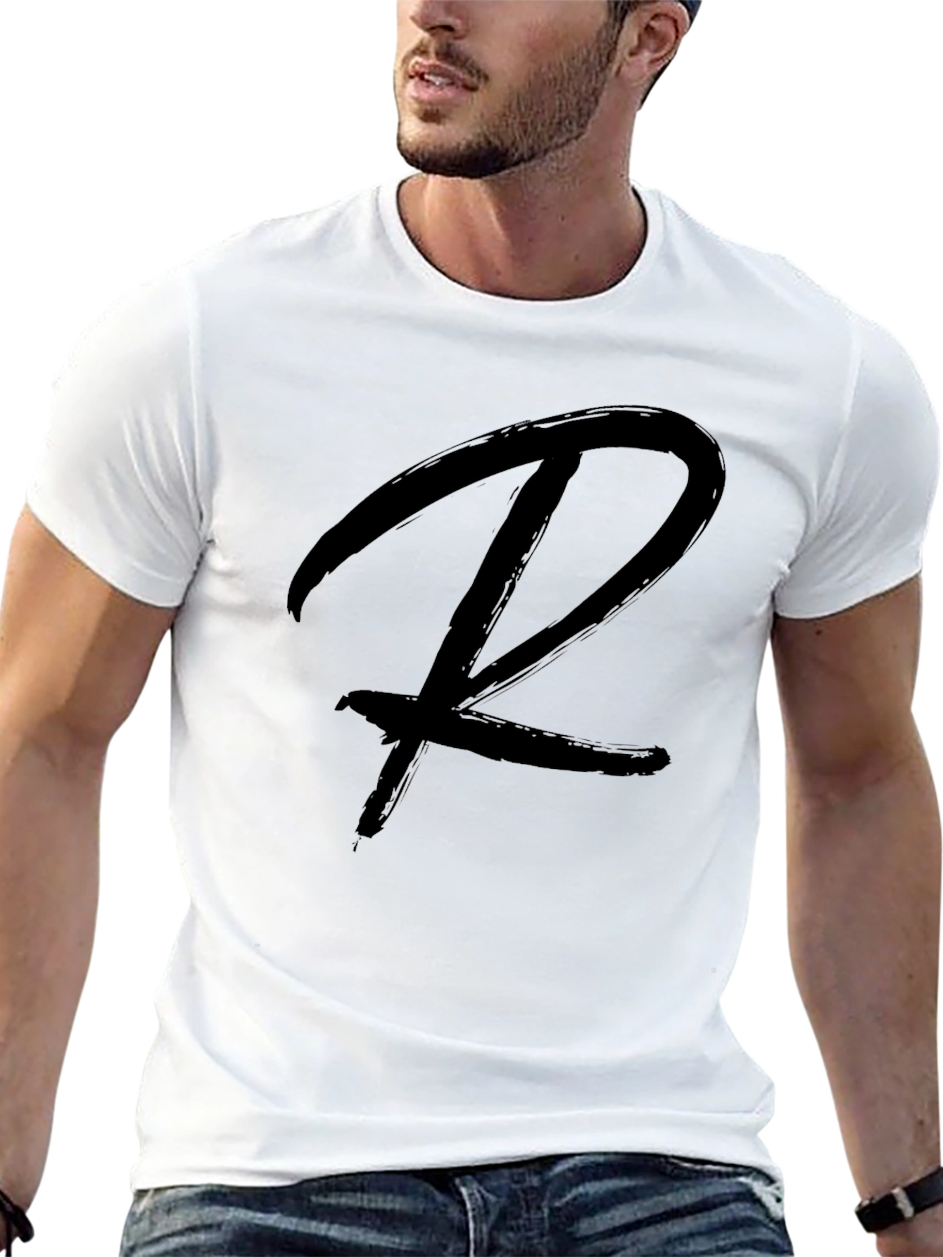 Mens Black T-Shirt with Bold R Design
