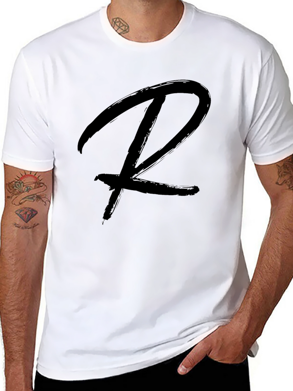 Mens Black T-Shirt with Bold R Design