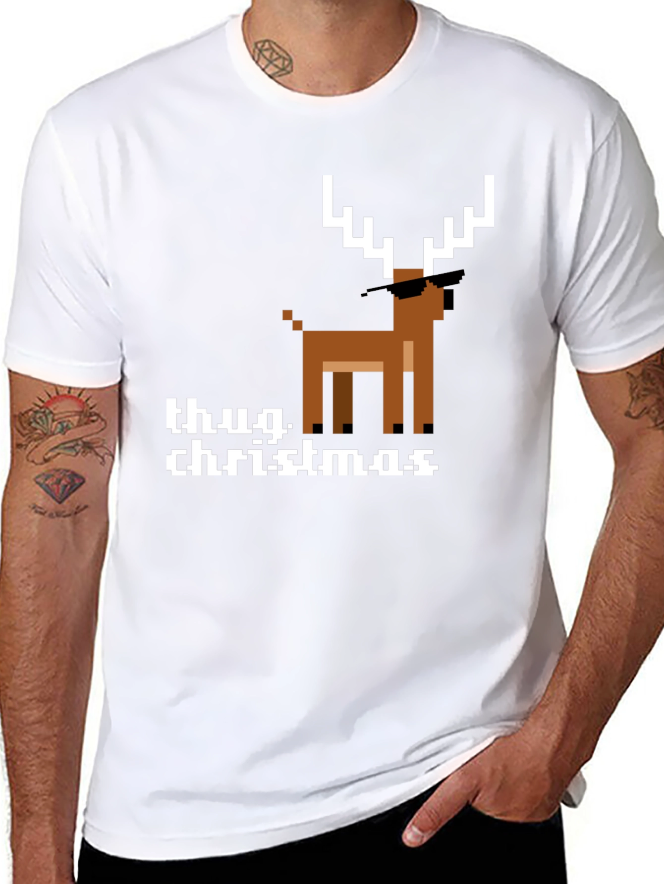 Thug Christmas Pixel Deer Graphic Tee