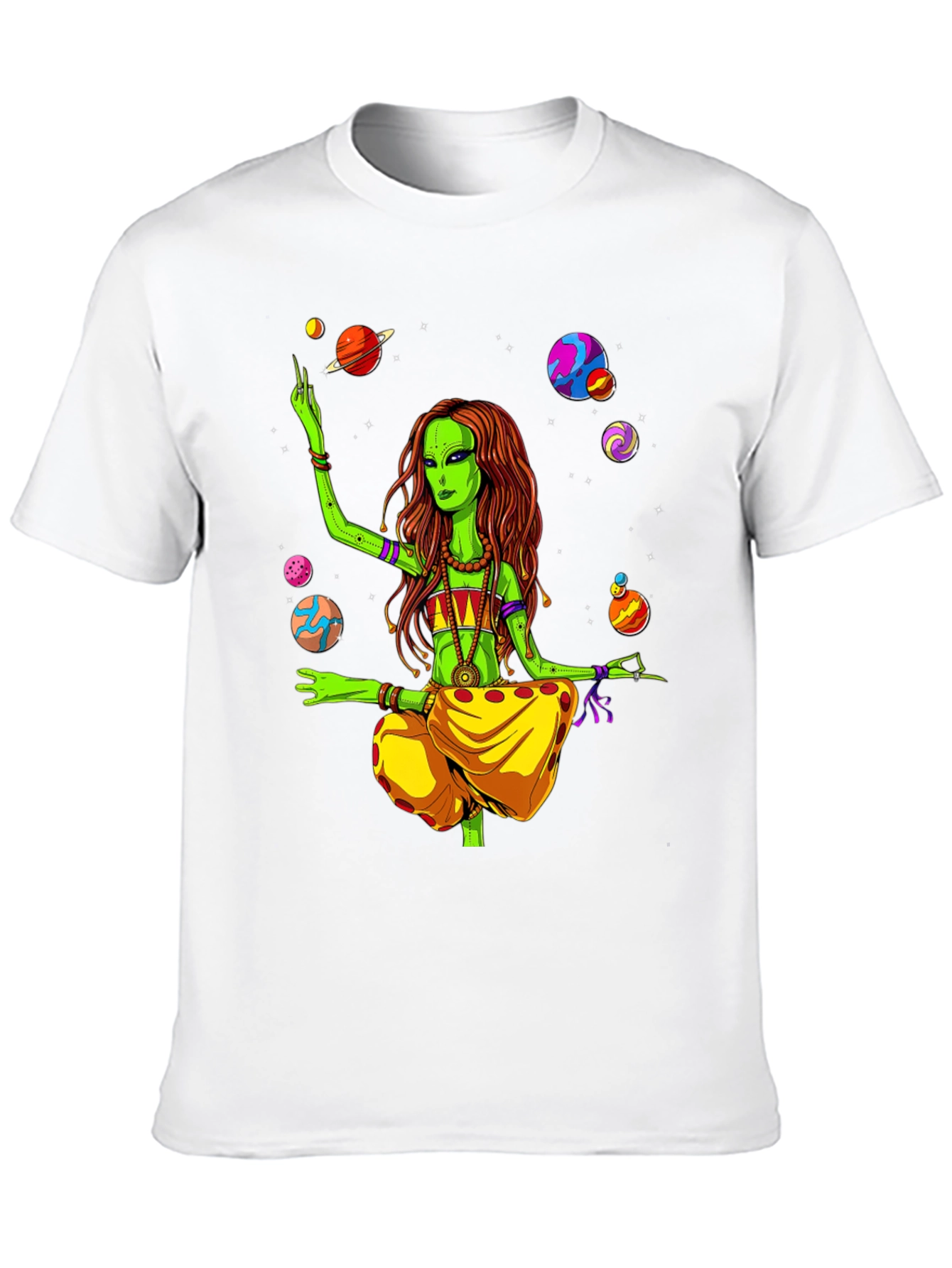 Alien Yoga Planets Graphic T-Shirt