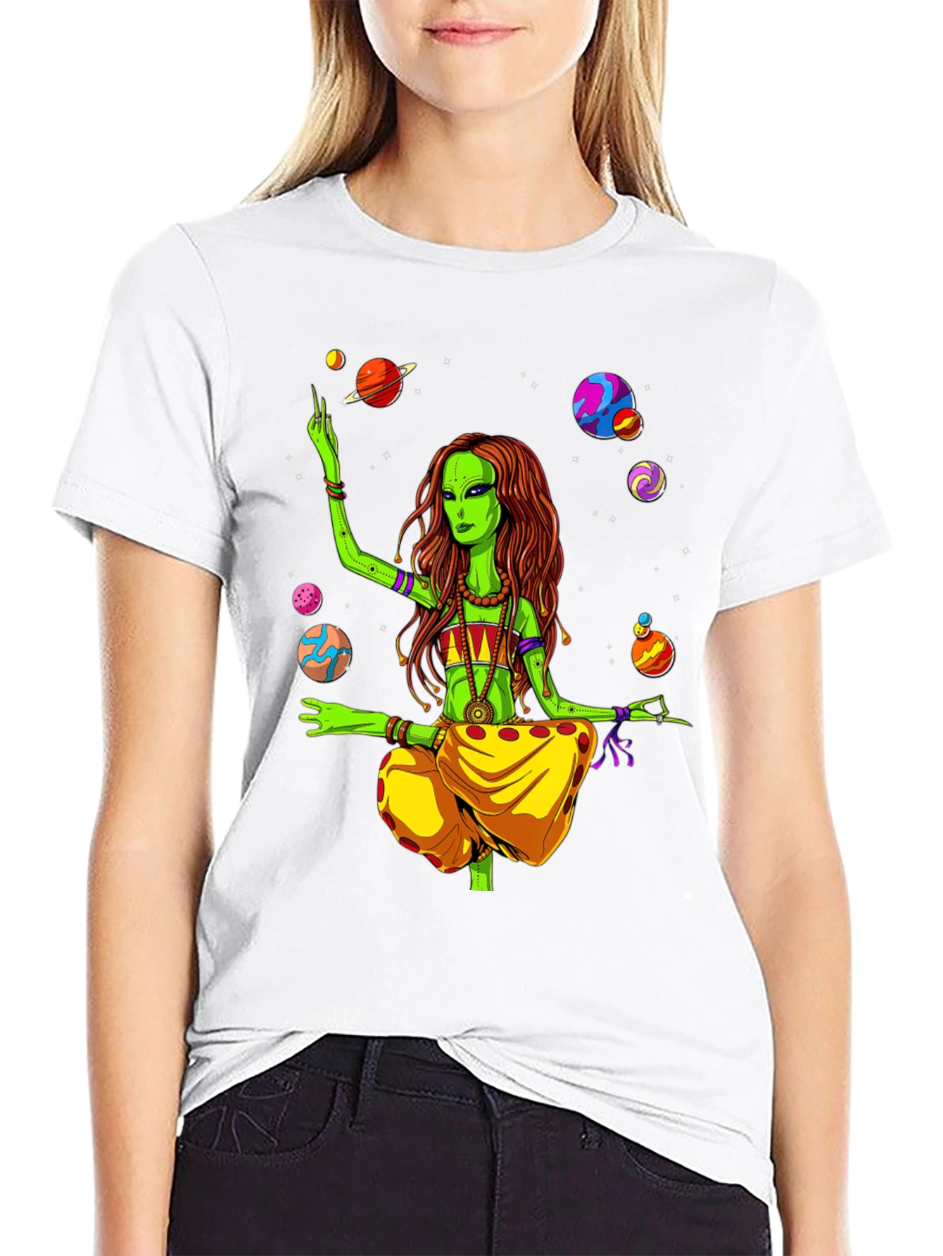 Alien Yoga Planets Graphic T-Shirt