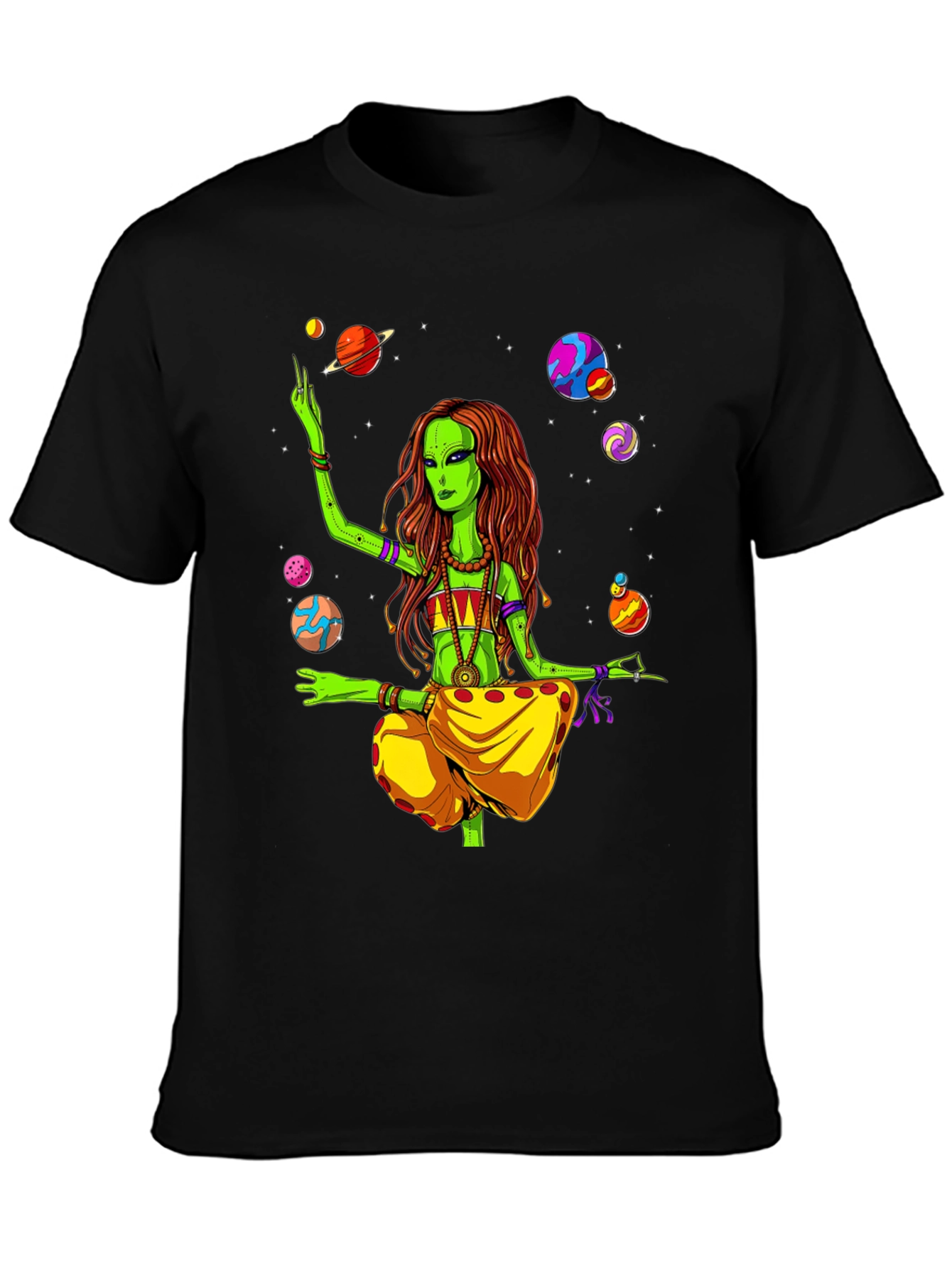 Alien Yoga Planets Graphic T-Shirt