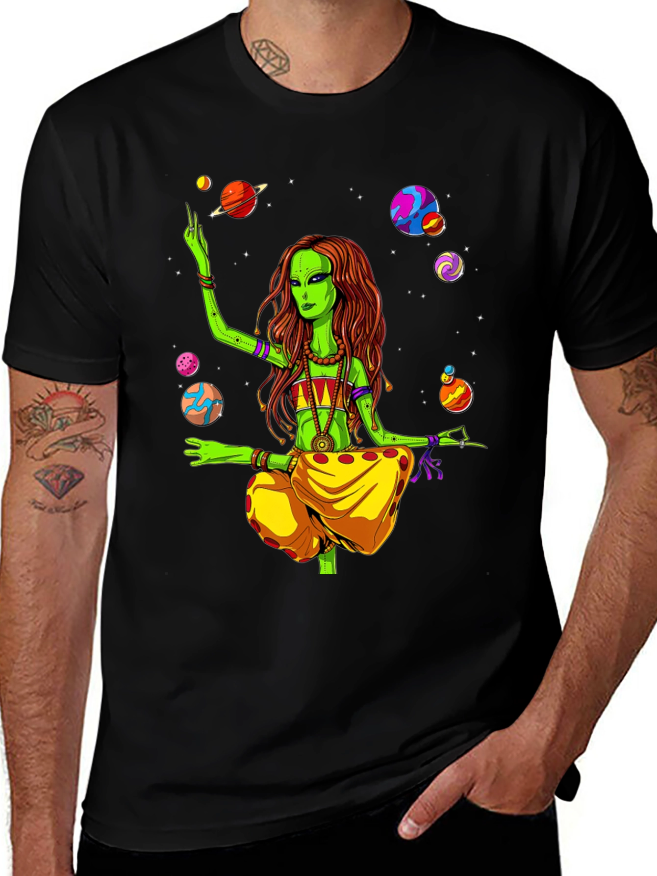 Alien Yoga Planets Graphic T-Shirt